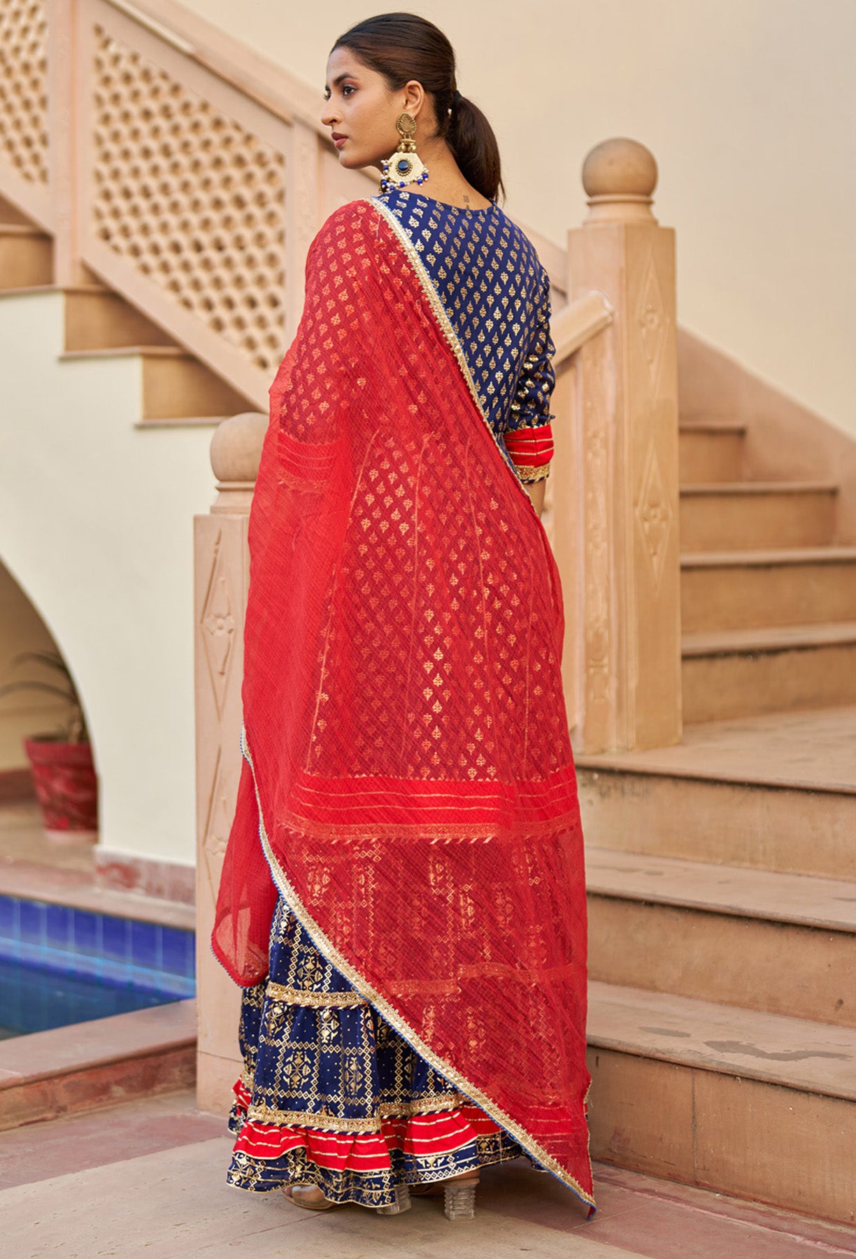 Blue Rayon Gotapatti Sharara Set With Dupatta