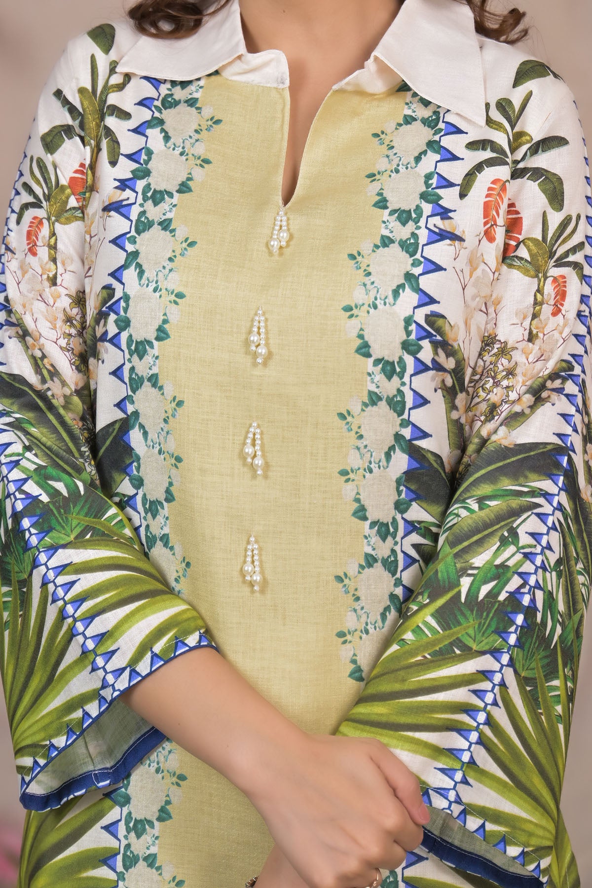 Green Linen Printed Co-Ord Set