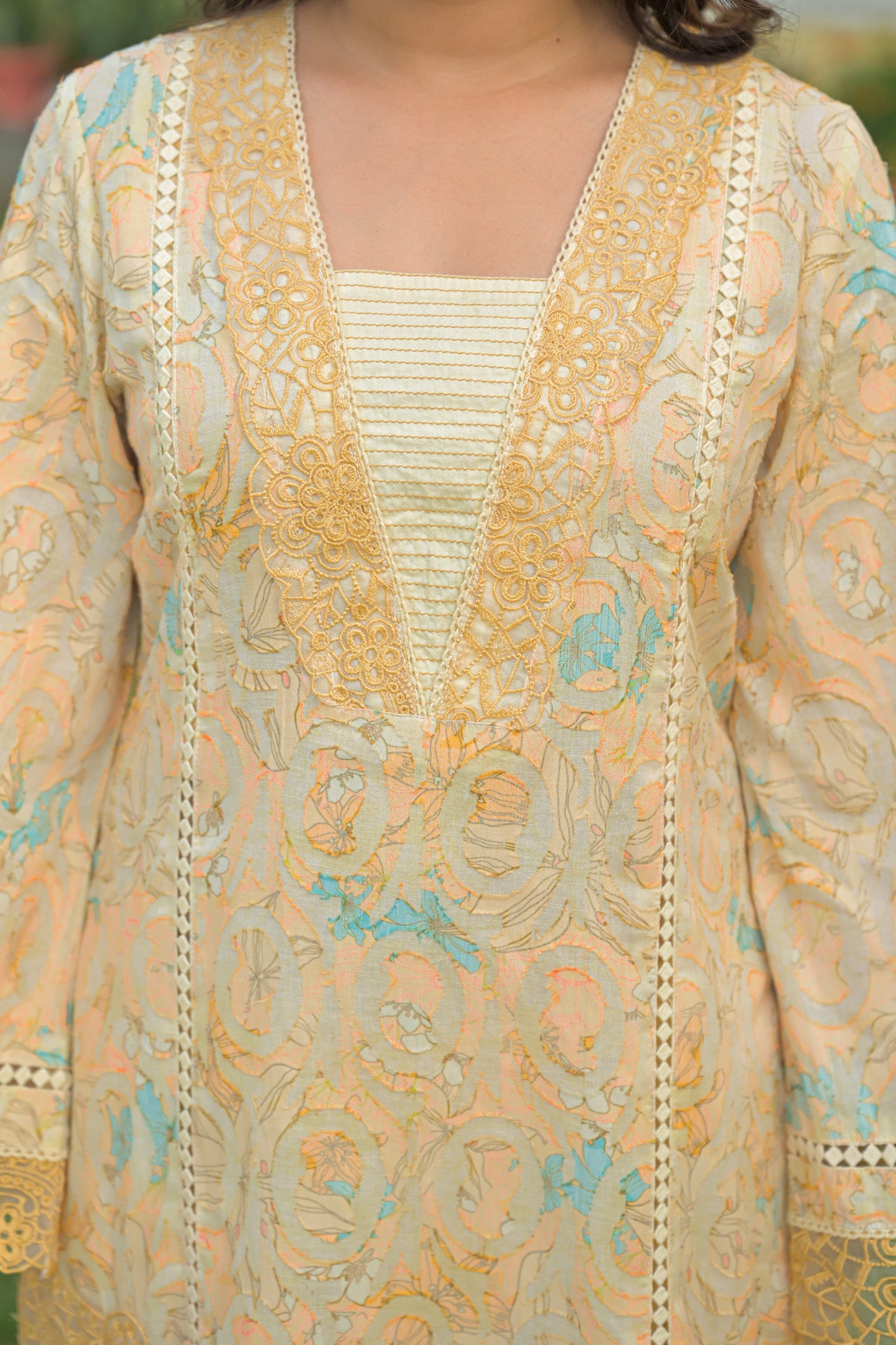 Yellow Cotton Handwork Suit Set