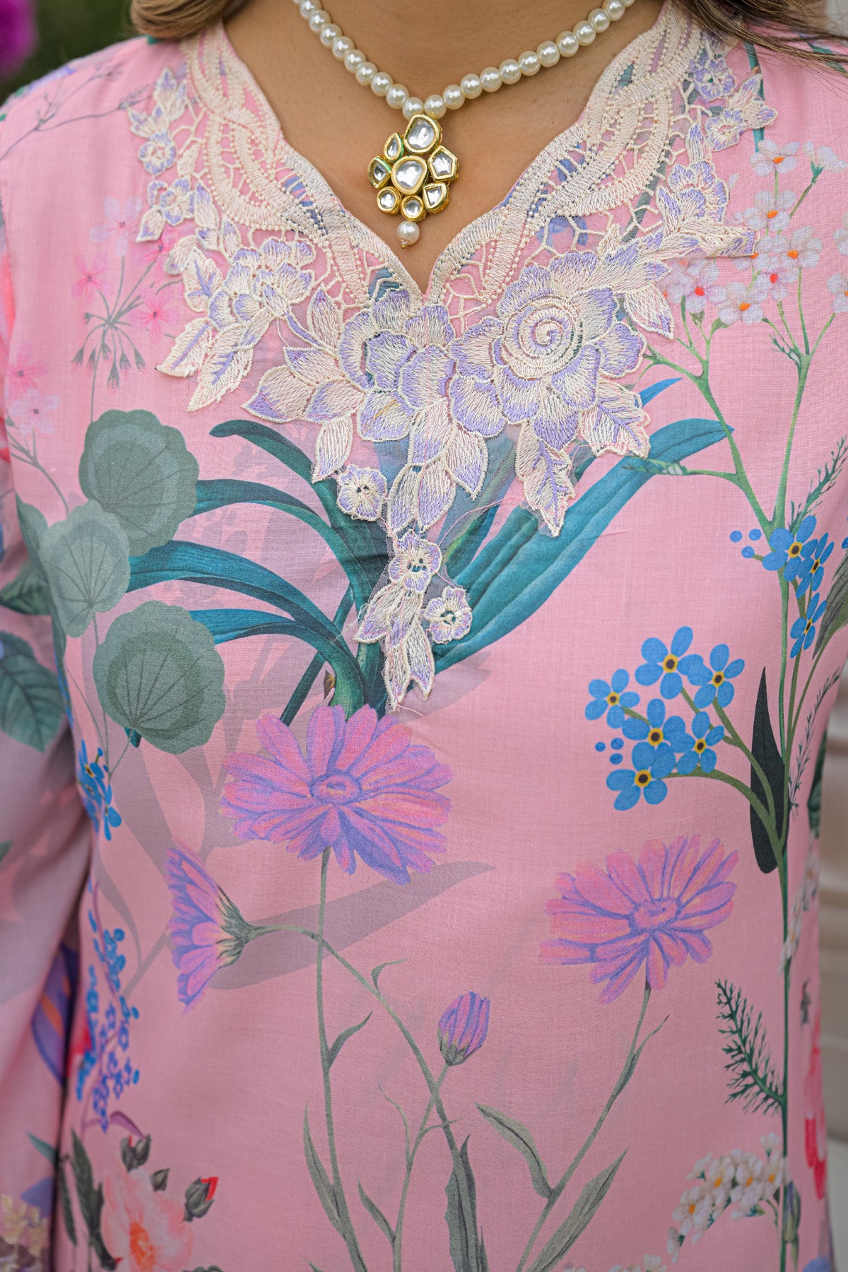 Baby Pink Cotton Embroidered Farshi Suit Set With Dupatta