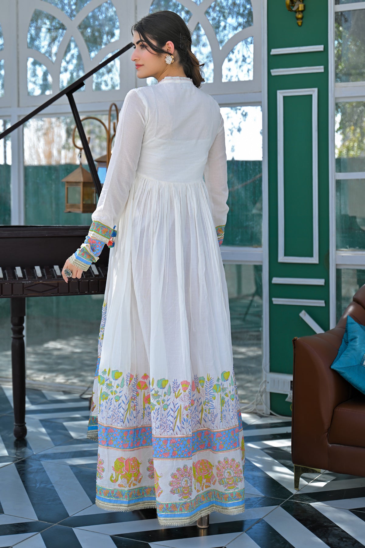 Blue Mul Mul Embroidered Gown Set