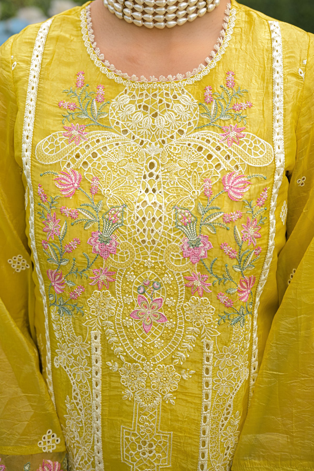 Mustard Yellow Gold Crush Embroidered Straight Suit Set With Dupatta