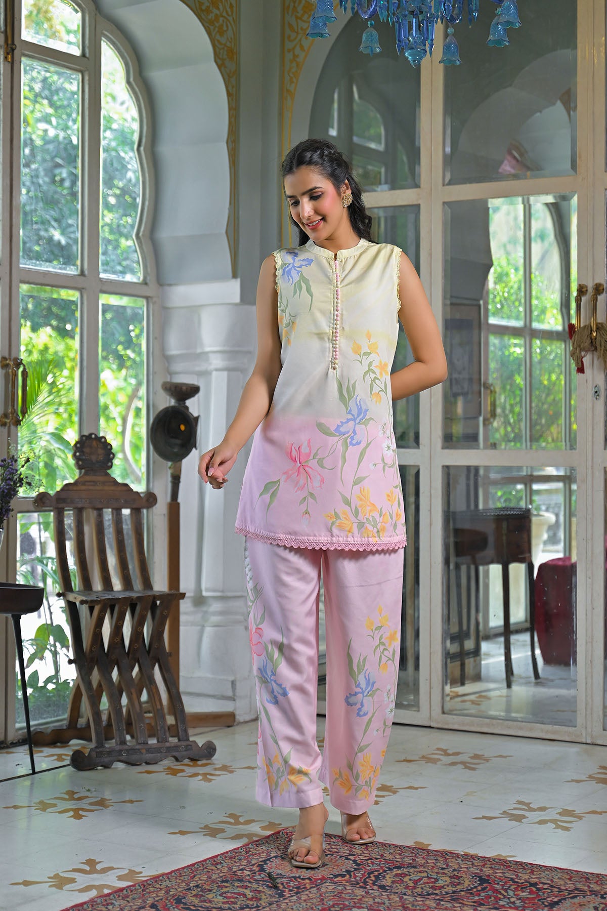Yellow & Pink Floral Printed Co-Ord Set