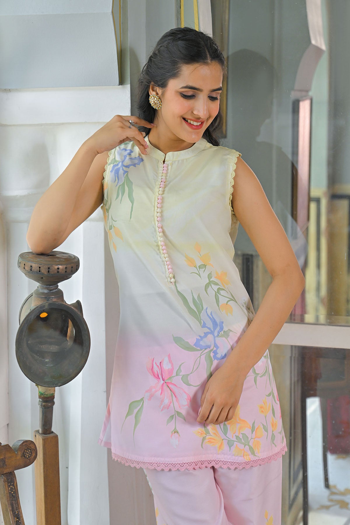 Yellow & Pink Floral Printed Co-Ord Set