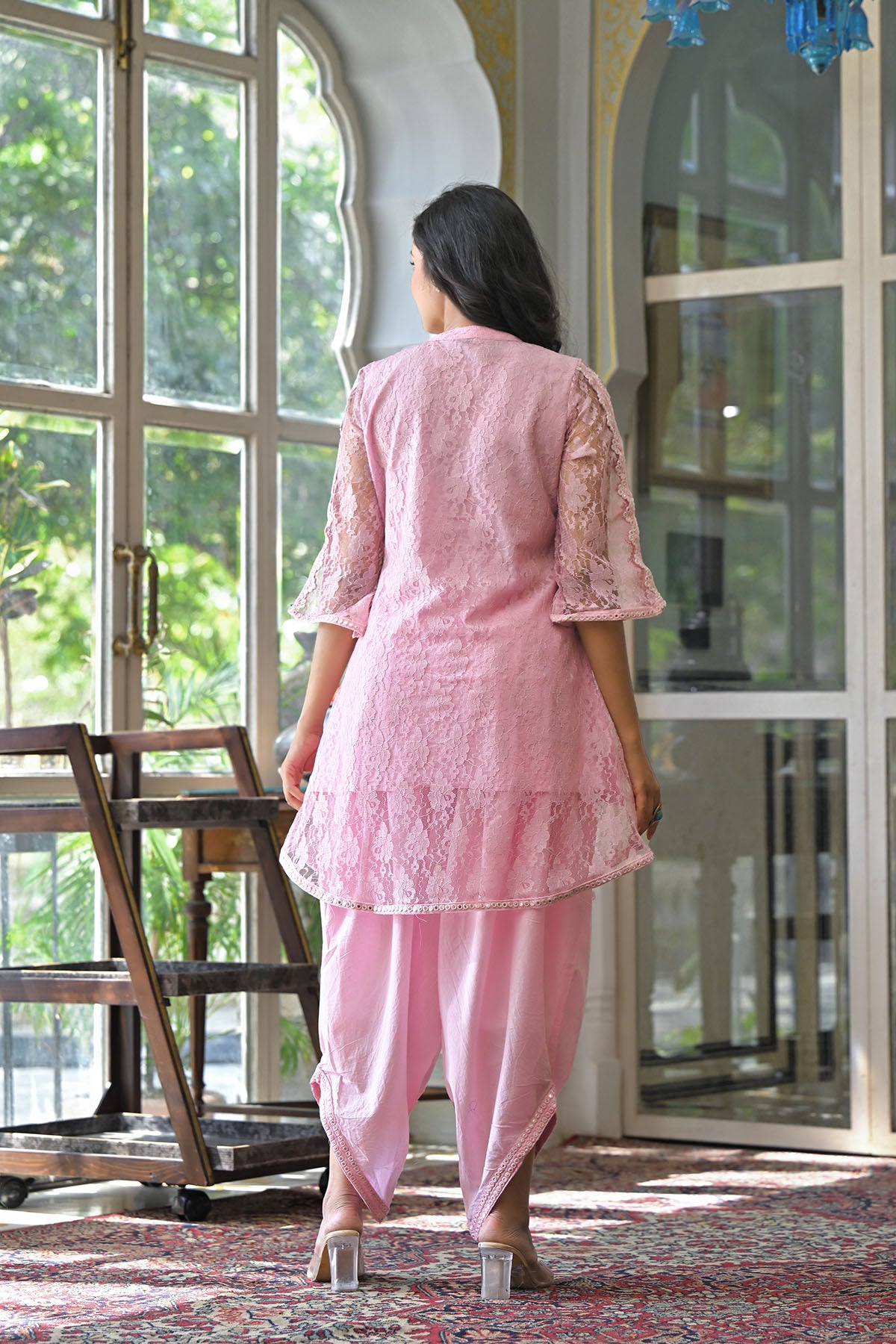 Pink Schiffli Net Embroidered Co-Ord Set