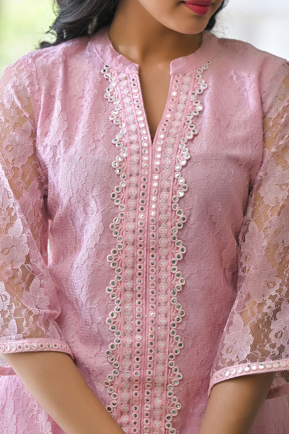 Pink Schiffli Net Embroidered Co-Ord Set