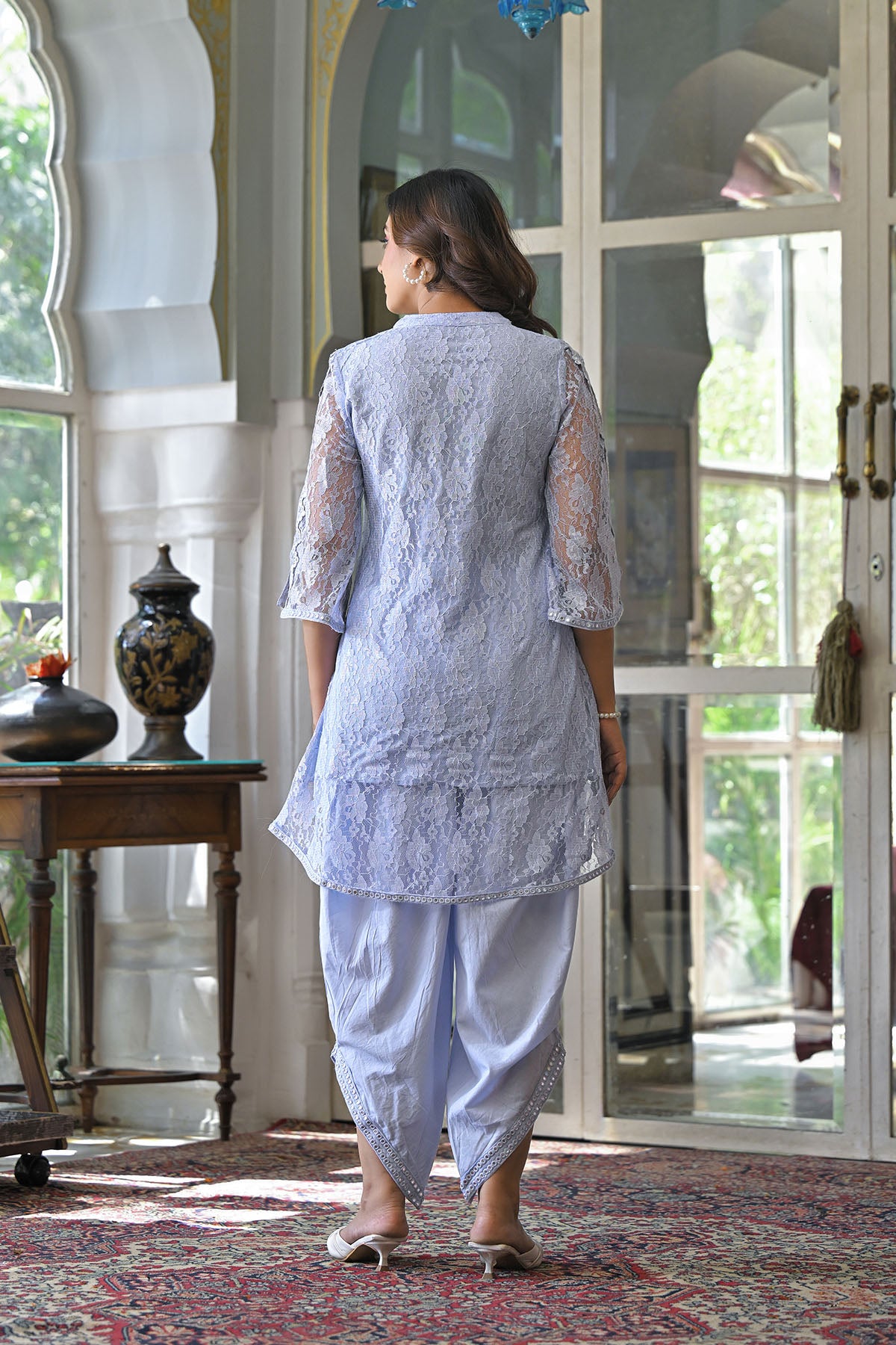 Blue Schiffli Net Embroidered Co-Ord Set