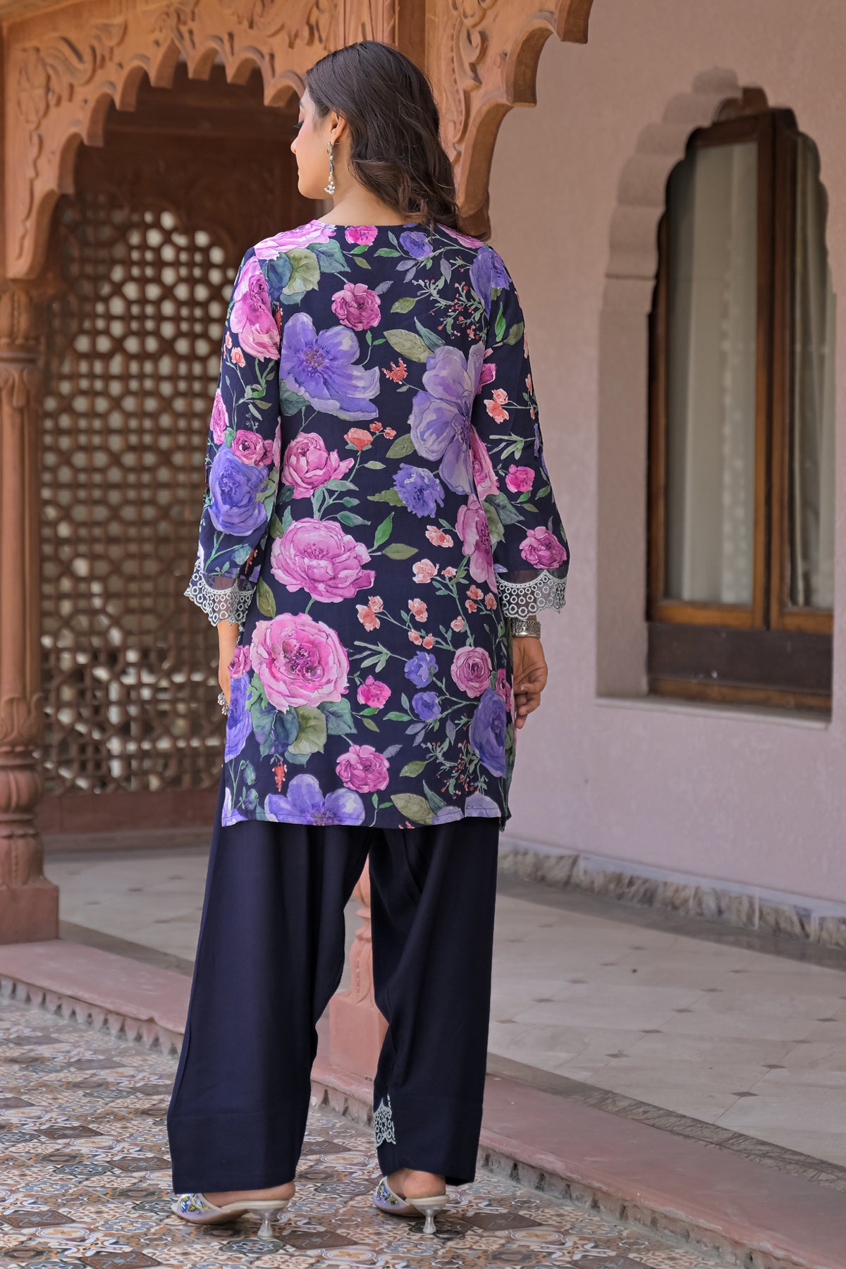 Blue Cotton Embroidered Suit Set With Dupatta