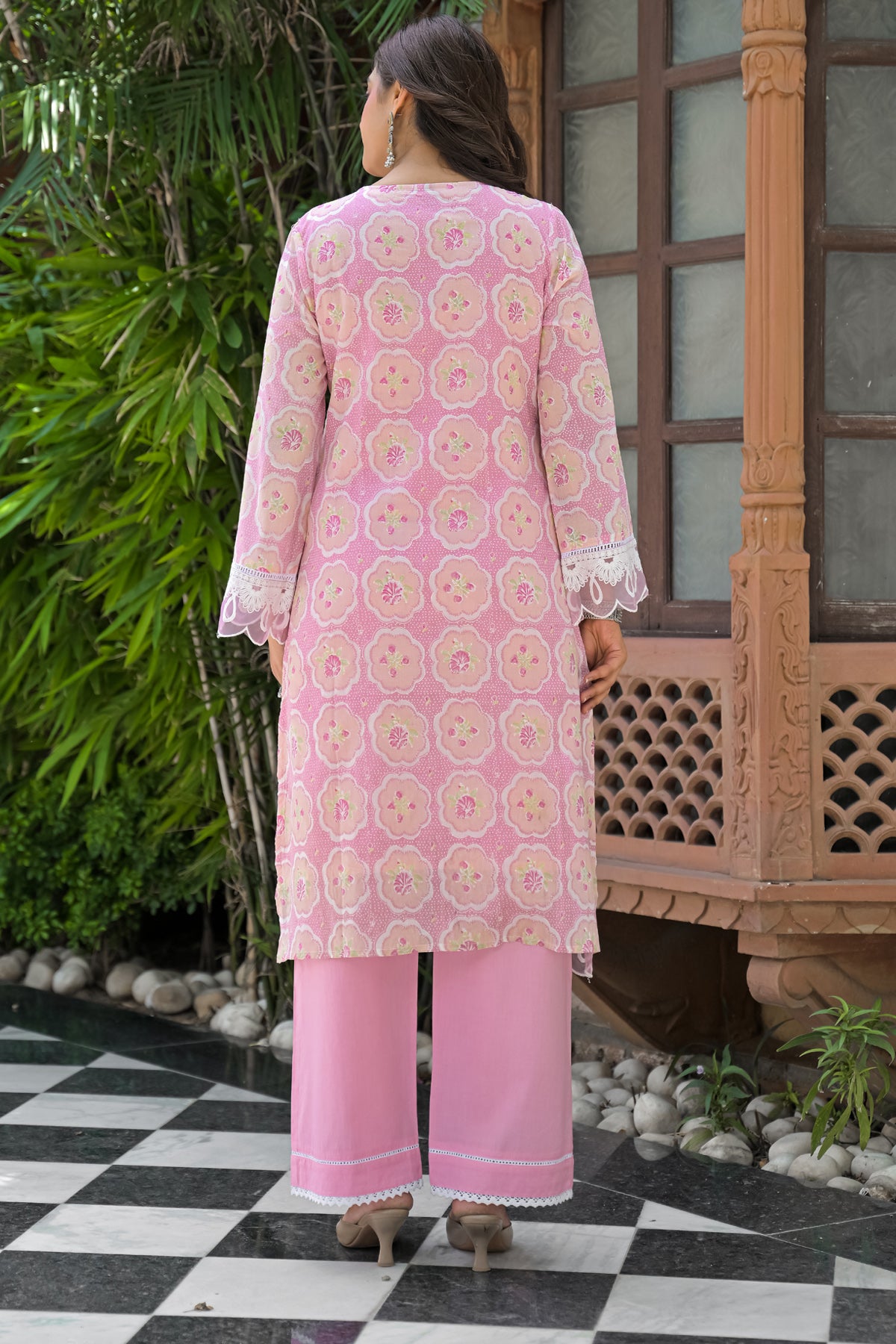 Pink Cotton Embroidered Suit Set With Dupatta