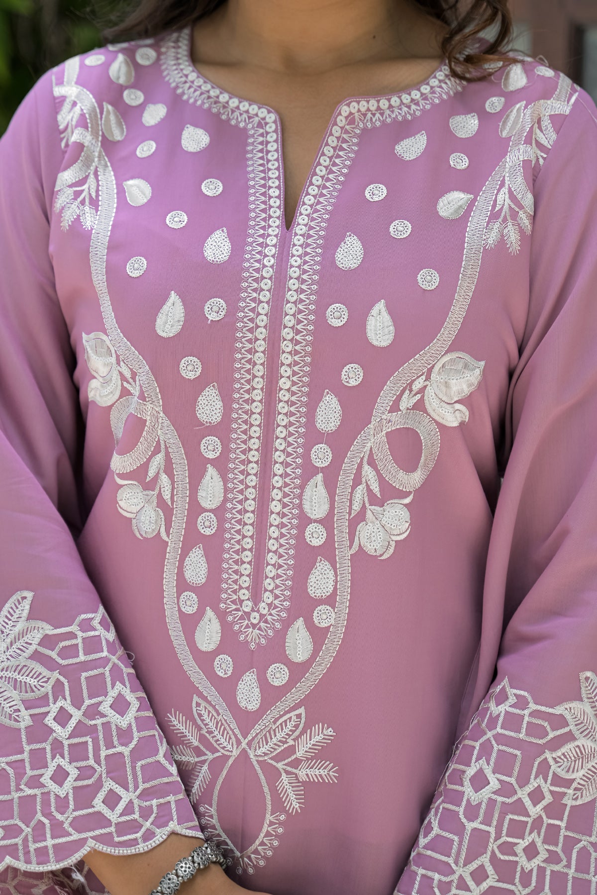 Pink Cotton Embroidered Farsi Suit Set With Dupatta