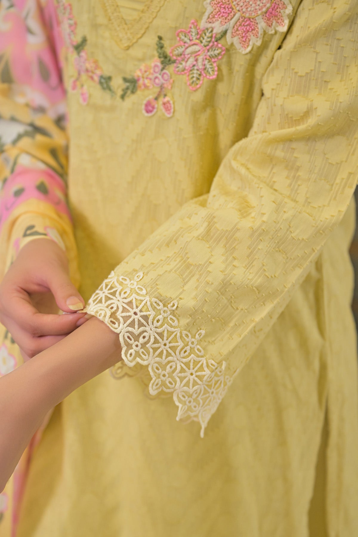 Yellow Cotton Handwork Suit Set With Dupatta
