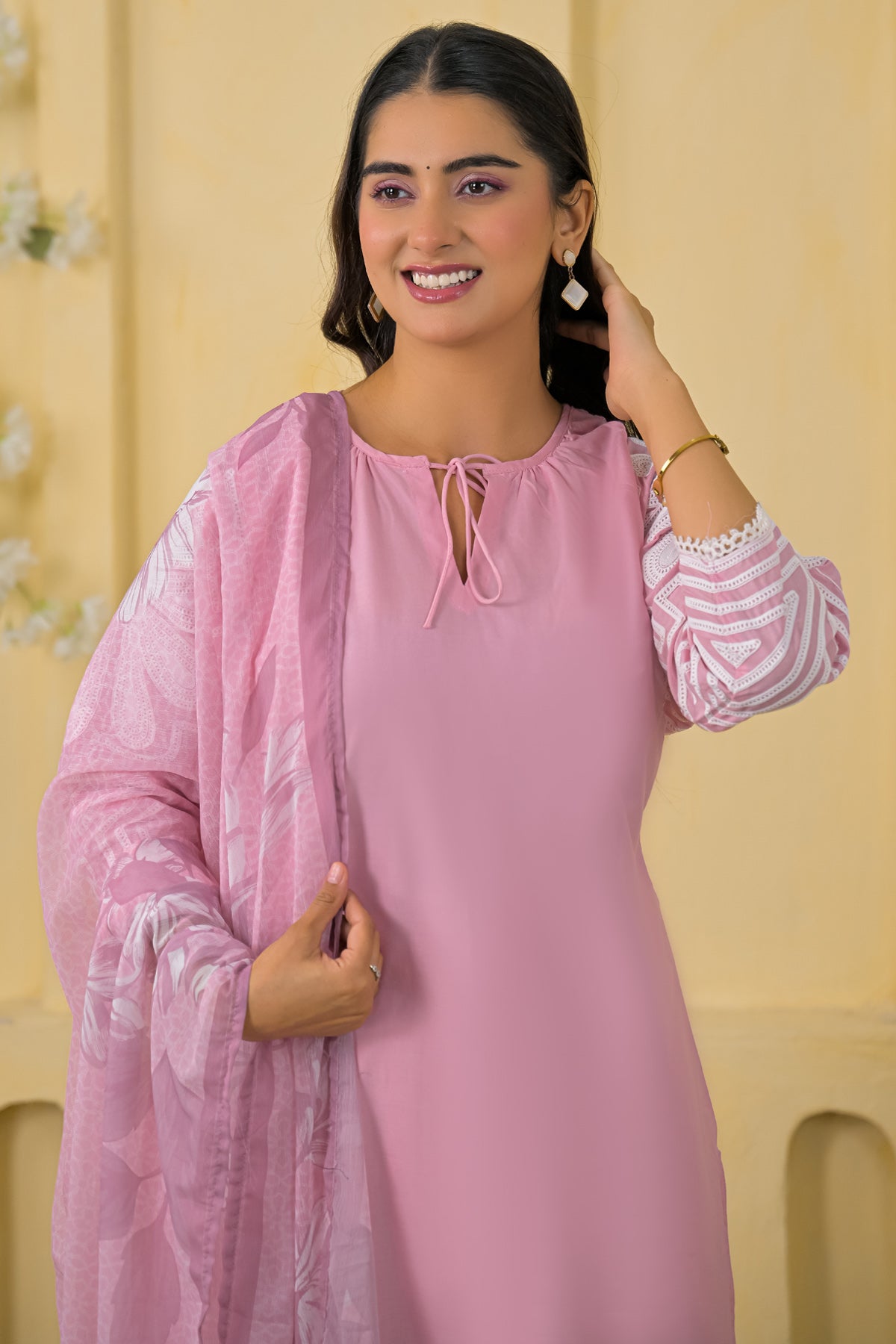 Pink Cotton Embroidered Farsi Suit Set With Dupatta