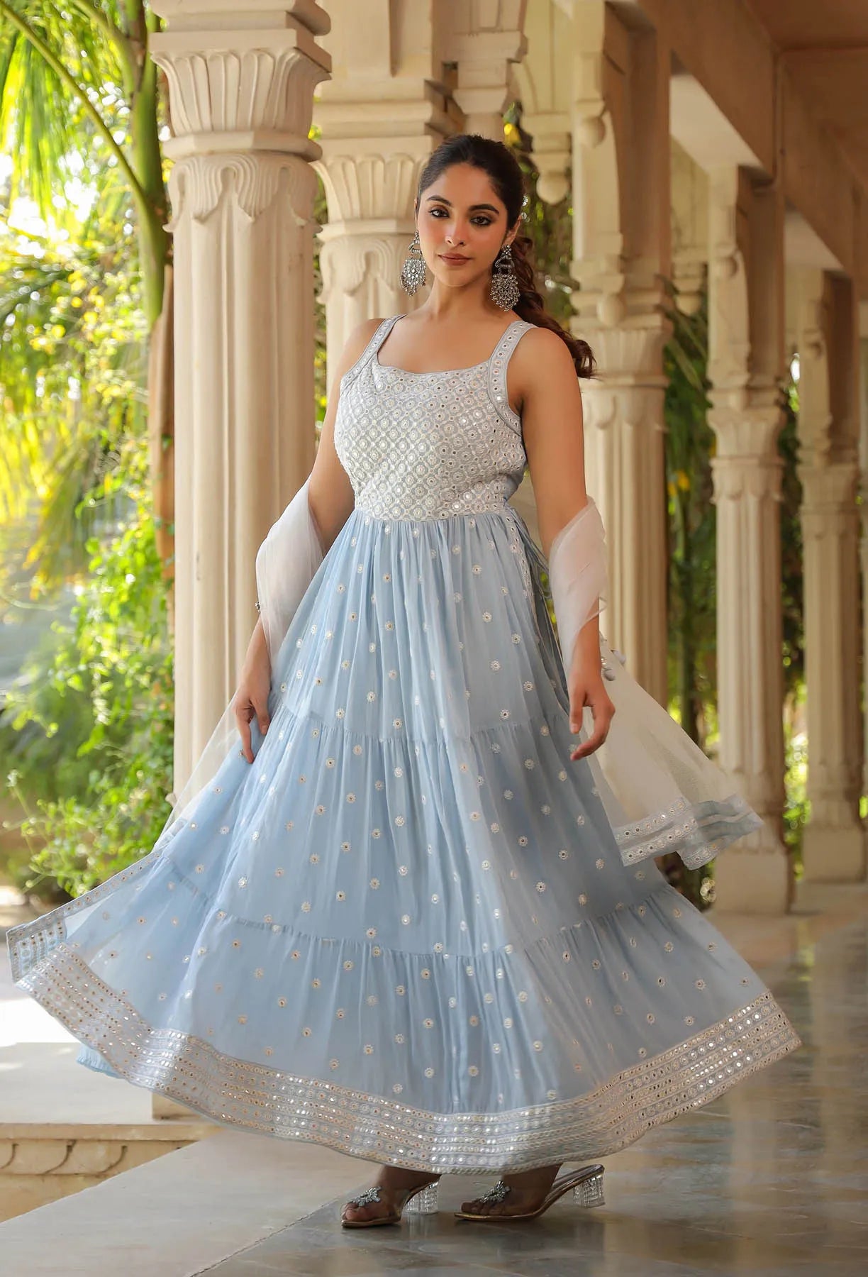 Blue Georgette Embroidered Suit
