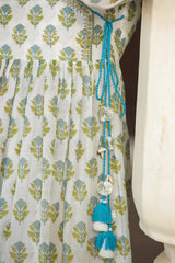 Turquoise Mulmul Nazraana Mughal Handblock Angrakha Anarkali Set