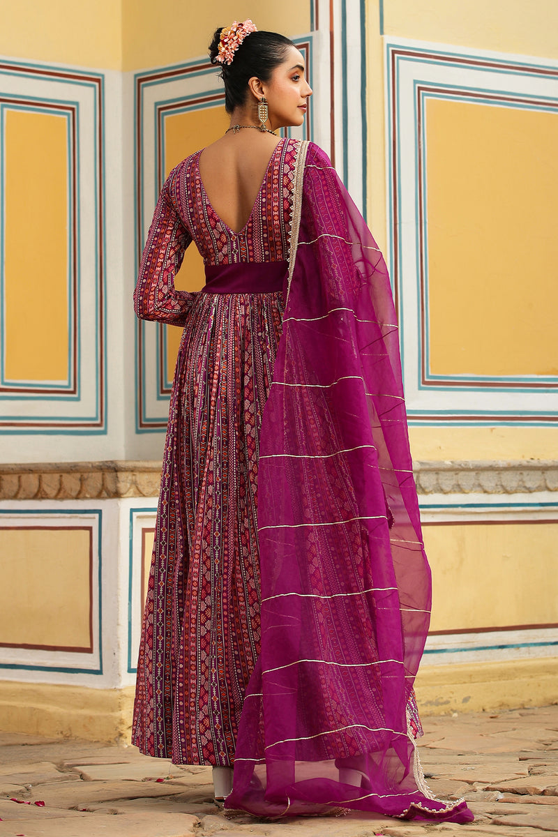 Purple Mulmul Handwork Embellished Waist Gown