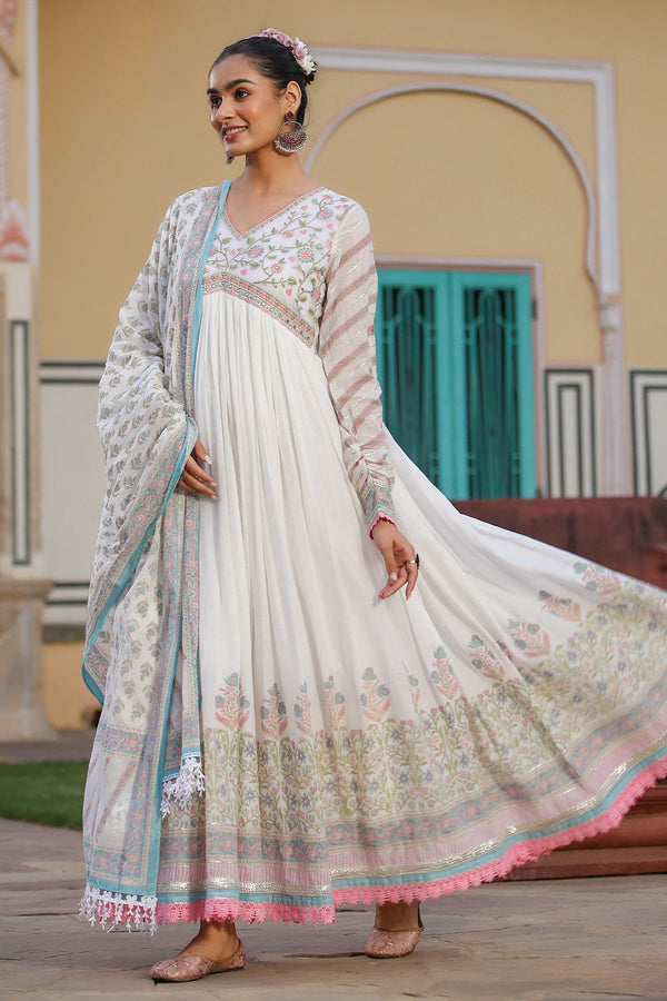 Blush Pink Mul Embroidered Long Festive Gown
