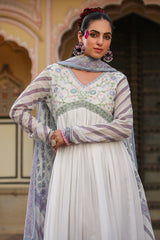 Purple Mul Embroidered Long Festive Gown