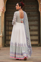 Purple Mul Embroidered Long Festive Gown
