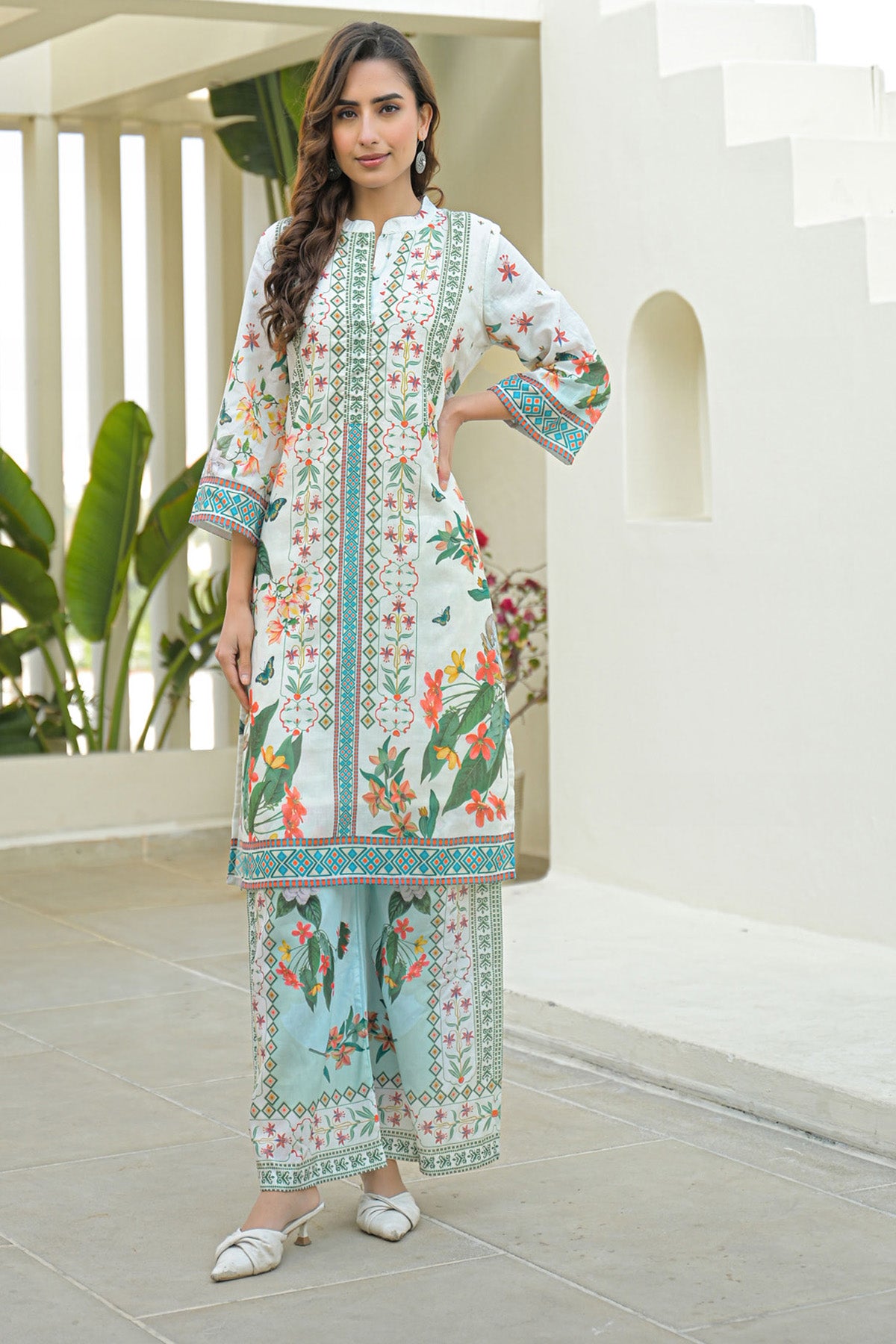 Green Cotton Printed Cord Set