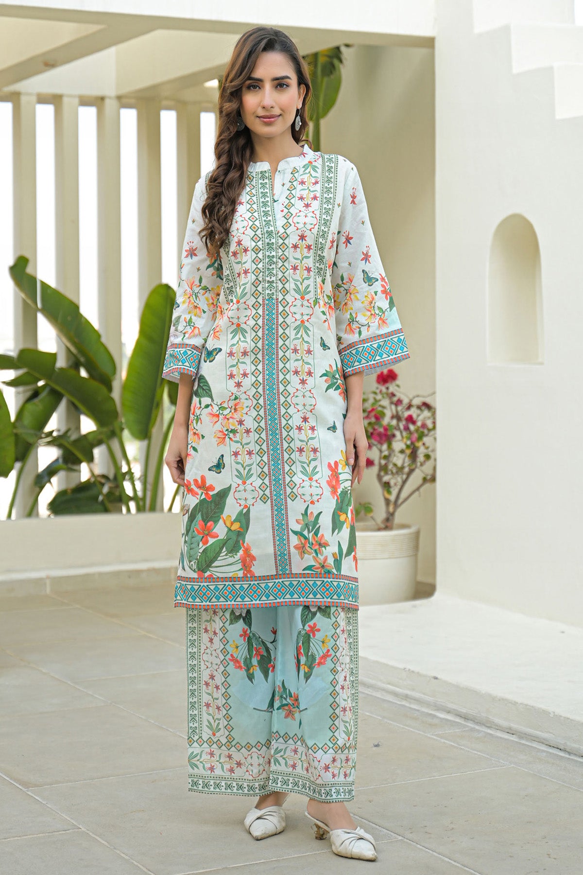 Green Cotton Printed Cord Set