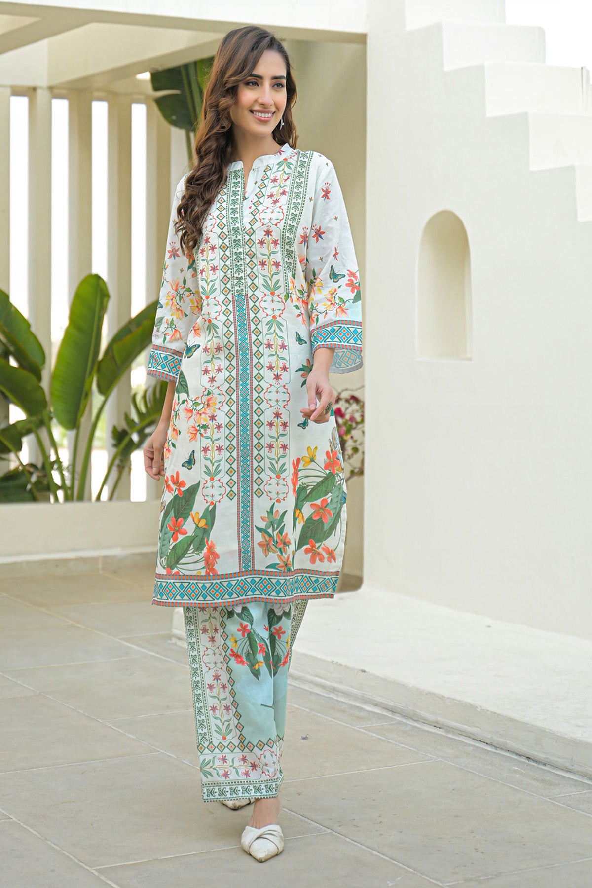 Green Cotton Printed Cord Set