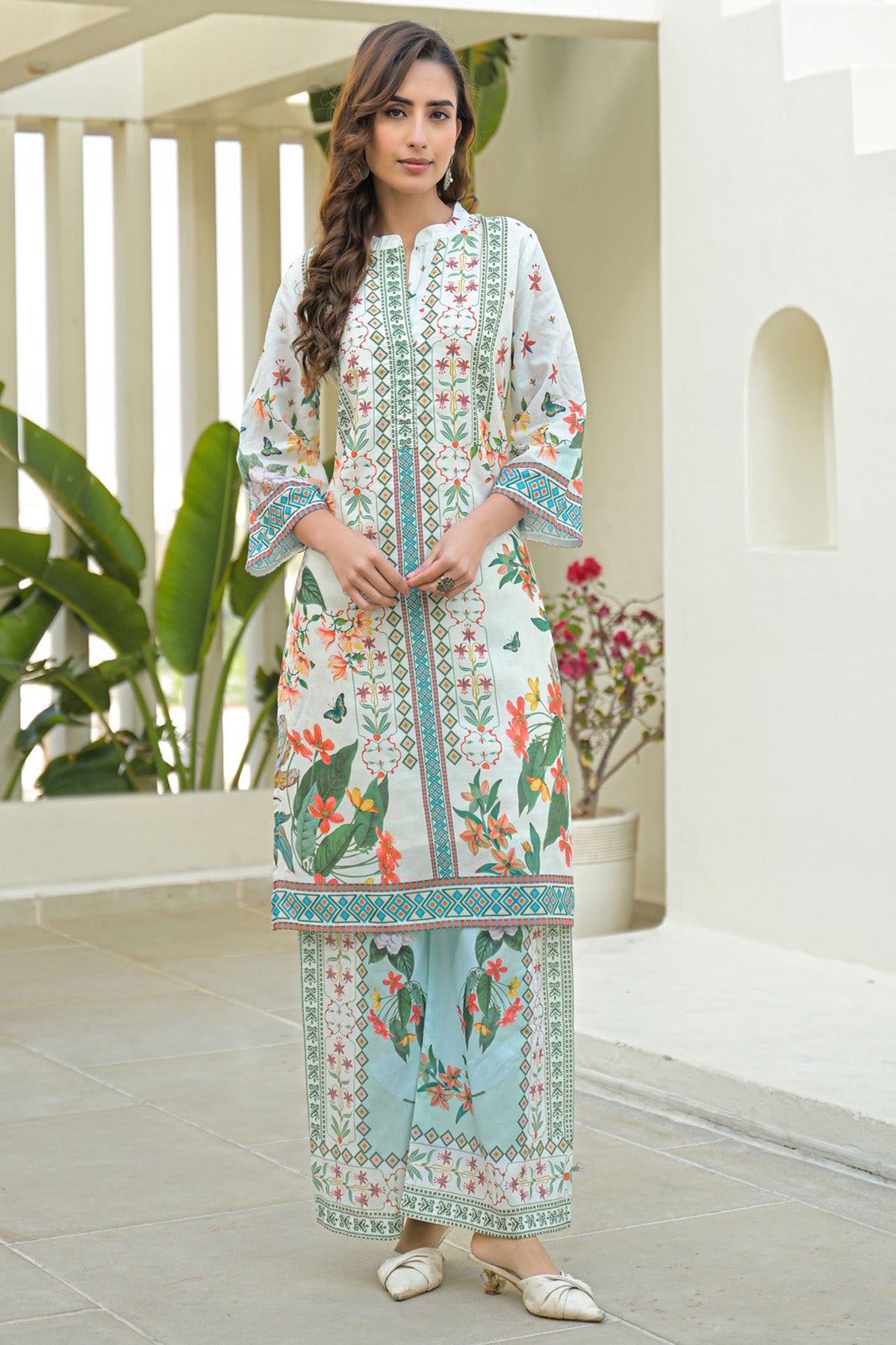 Green Cotton Printed Cord Set