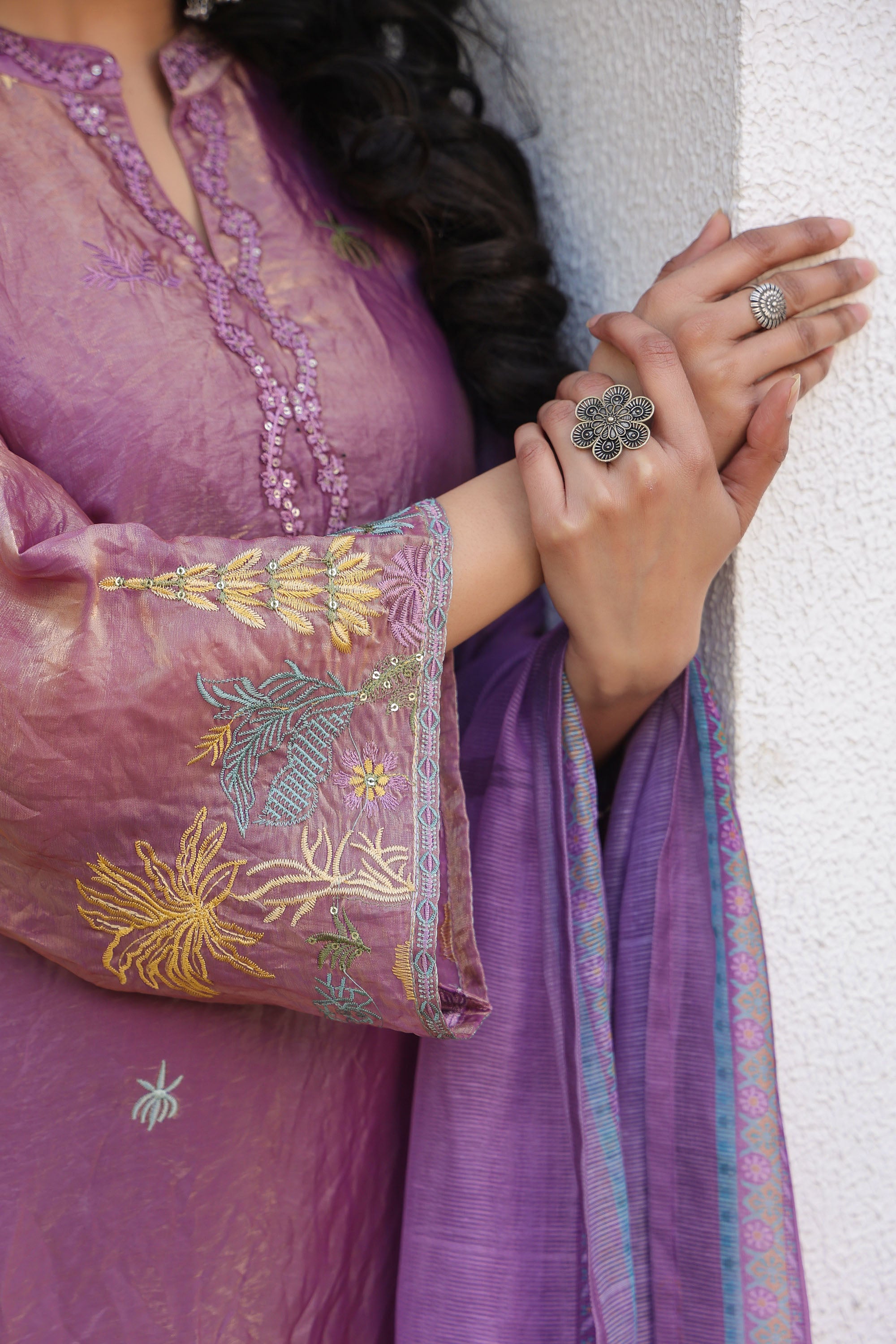 Magenta Pink Organza Embroidered Kurta Set With Dupatta