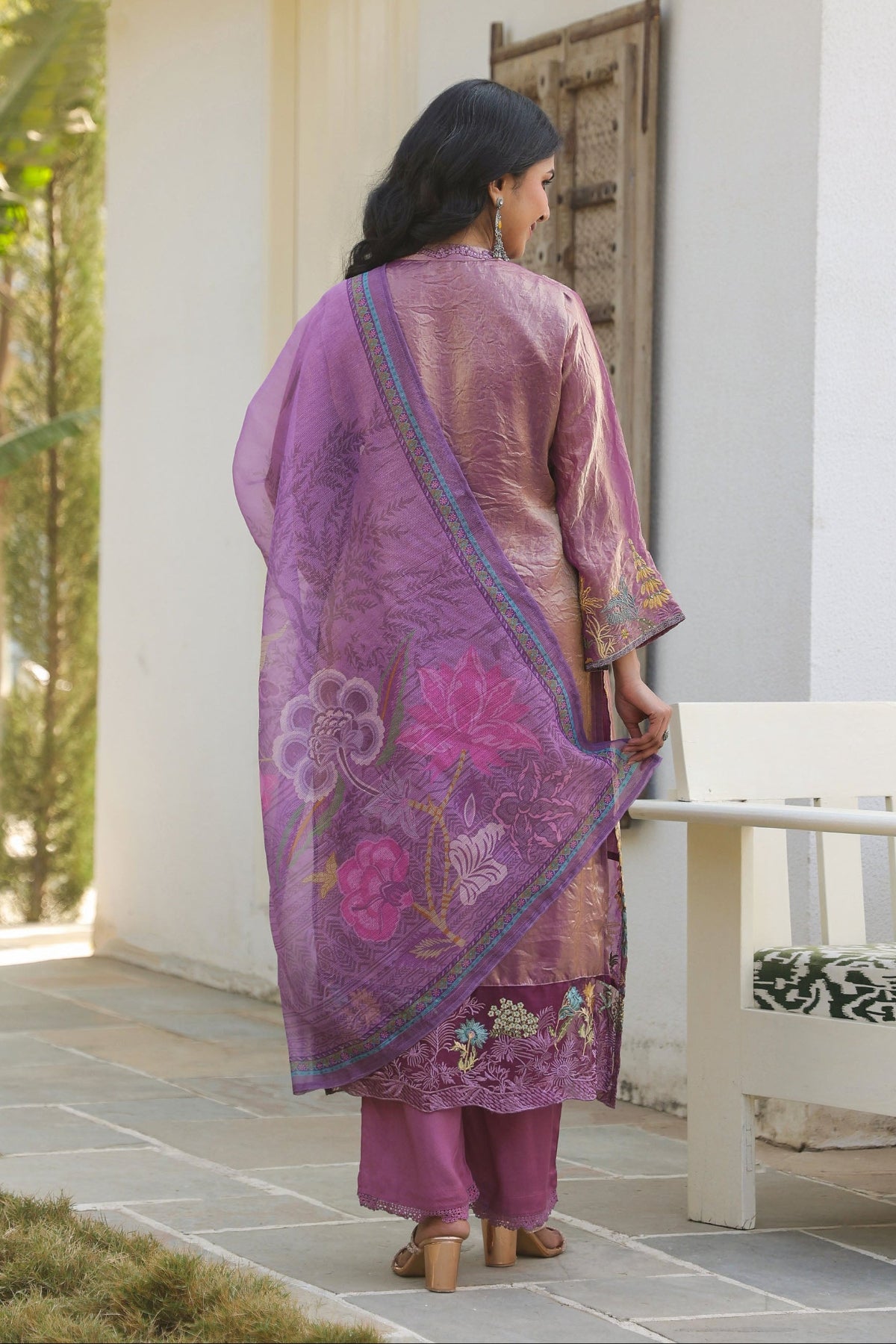 Magenta Pink Organza Embroidered Kurta Set With Dupatta