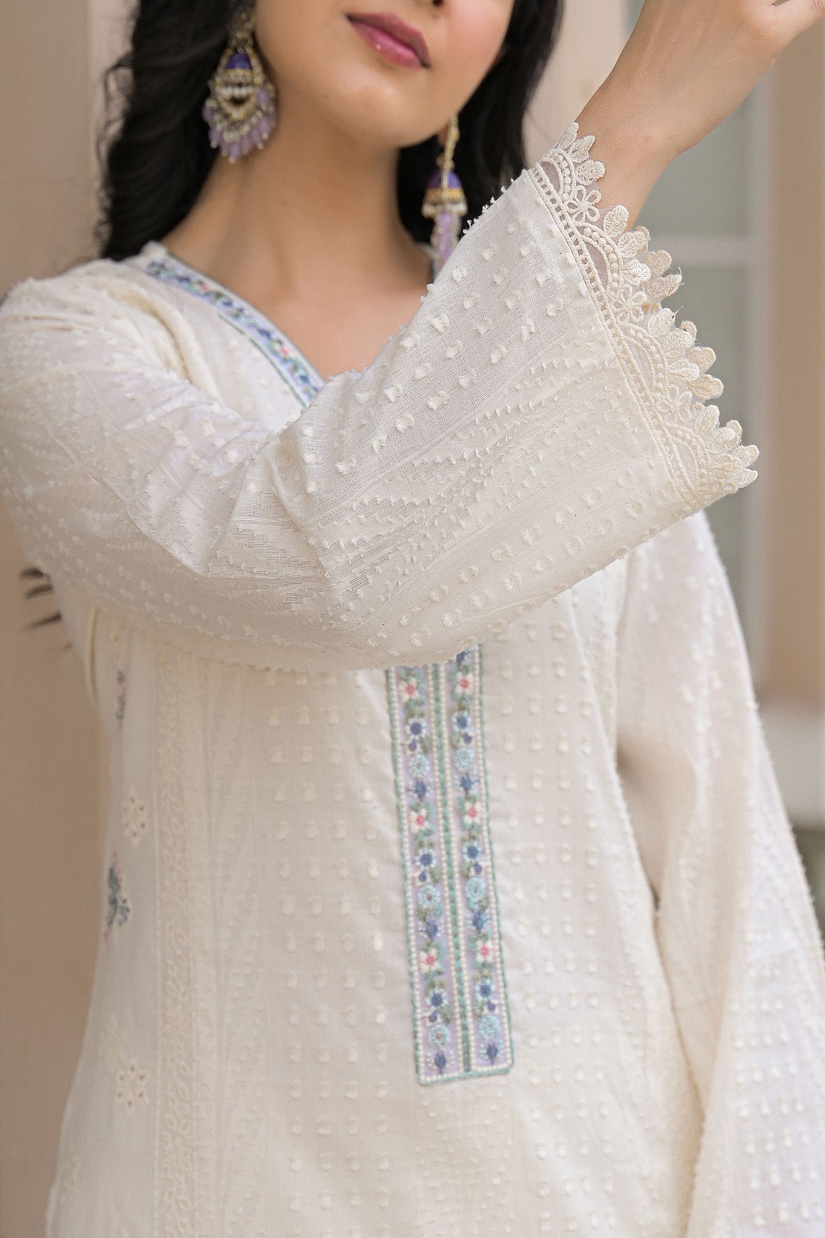 Sky Blue Cotton Embroidered Kurta Set With Dupatta