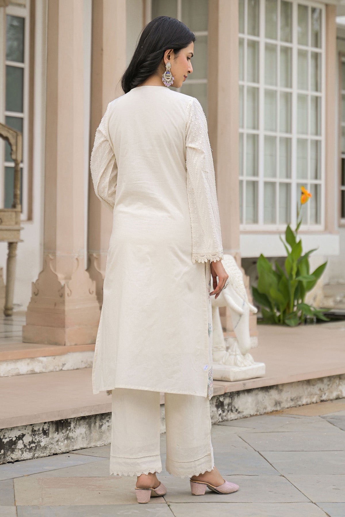 Sky Blue Cotton Embroidered Kurta Set With Dupatta
