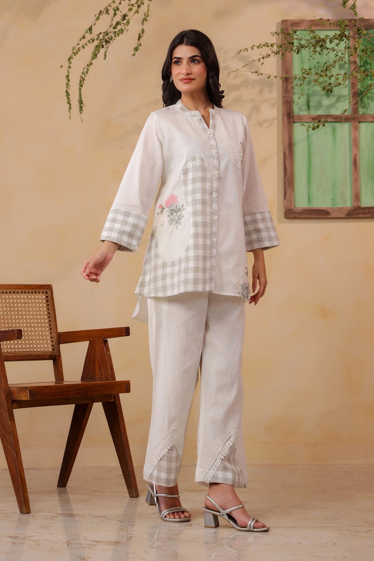 White Jute Embroidered Cord Set