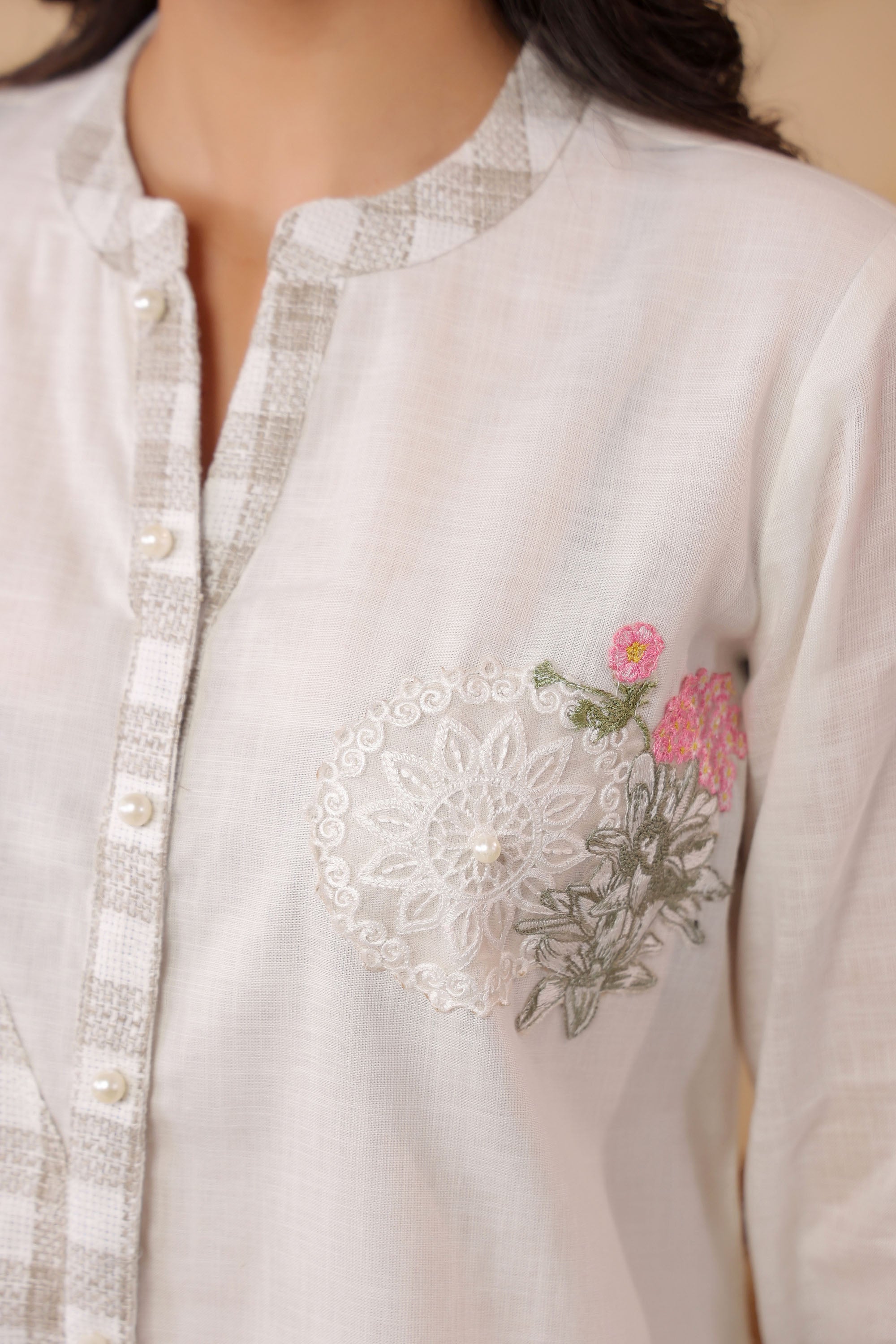 White Jute Embroidered Cord Set