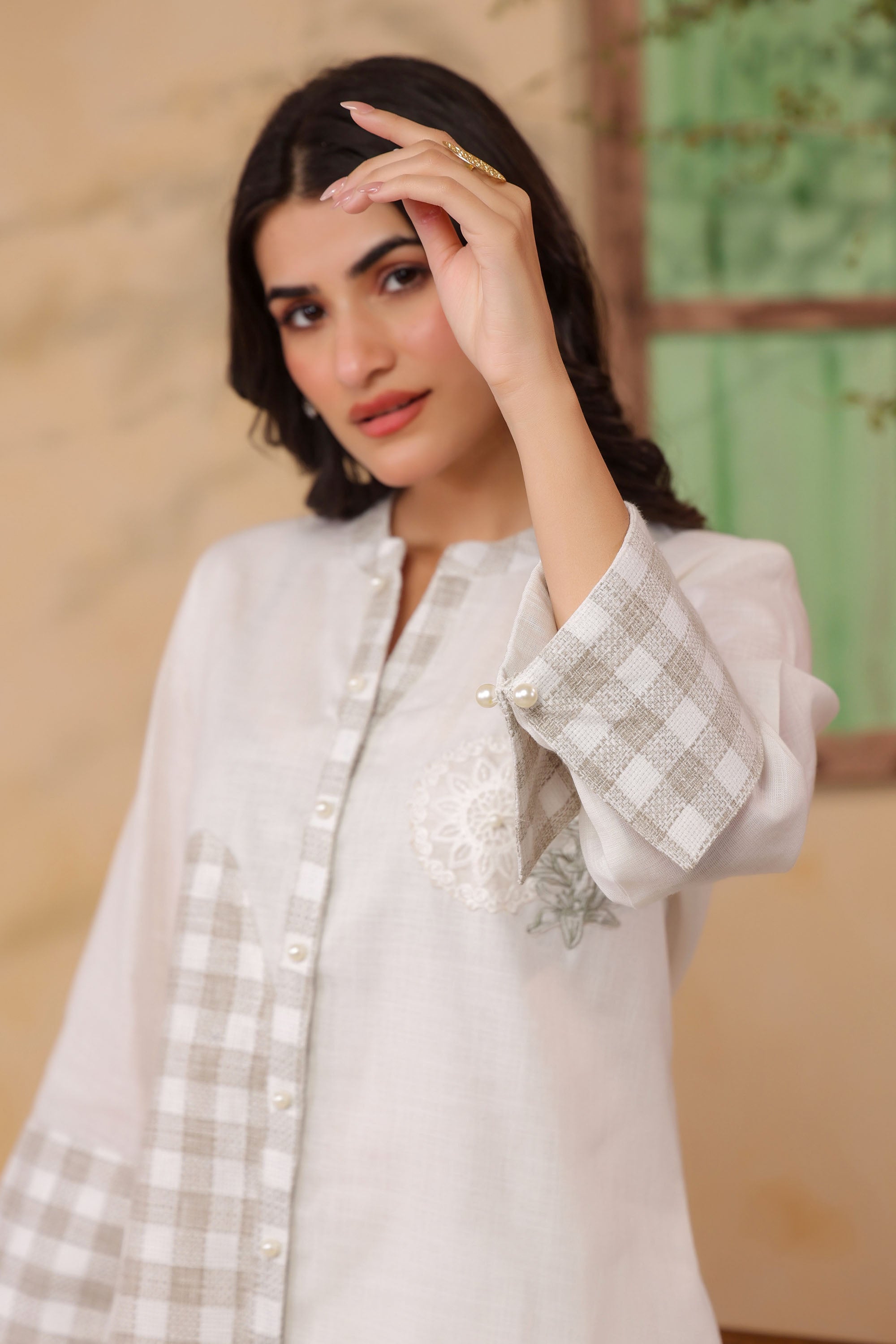 White Jute Embroidered Cord Set