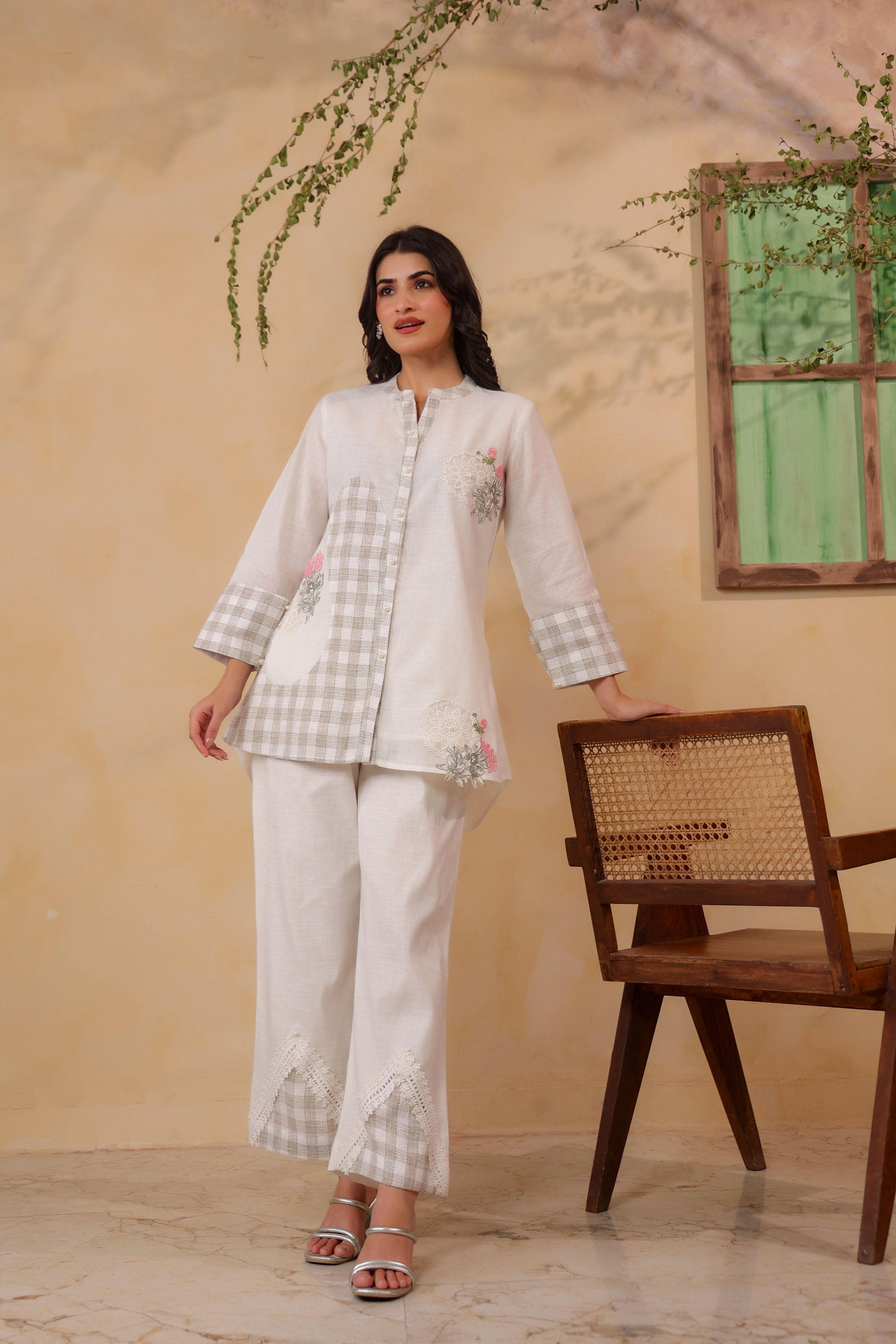 White Jute Embroidered Cord Set