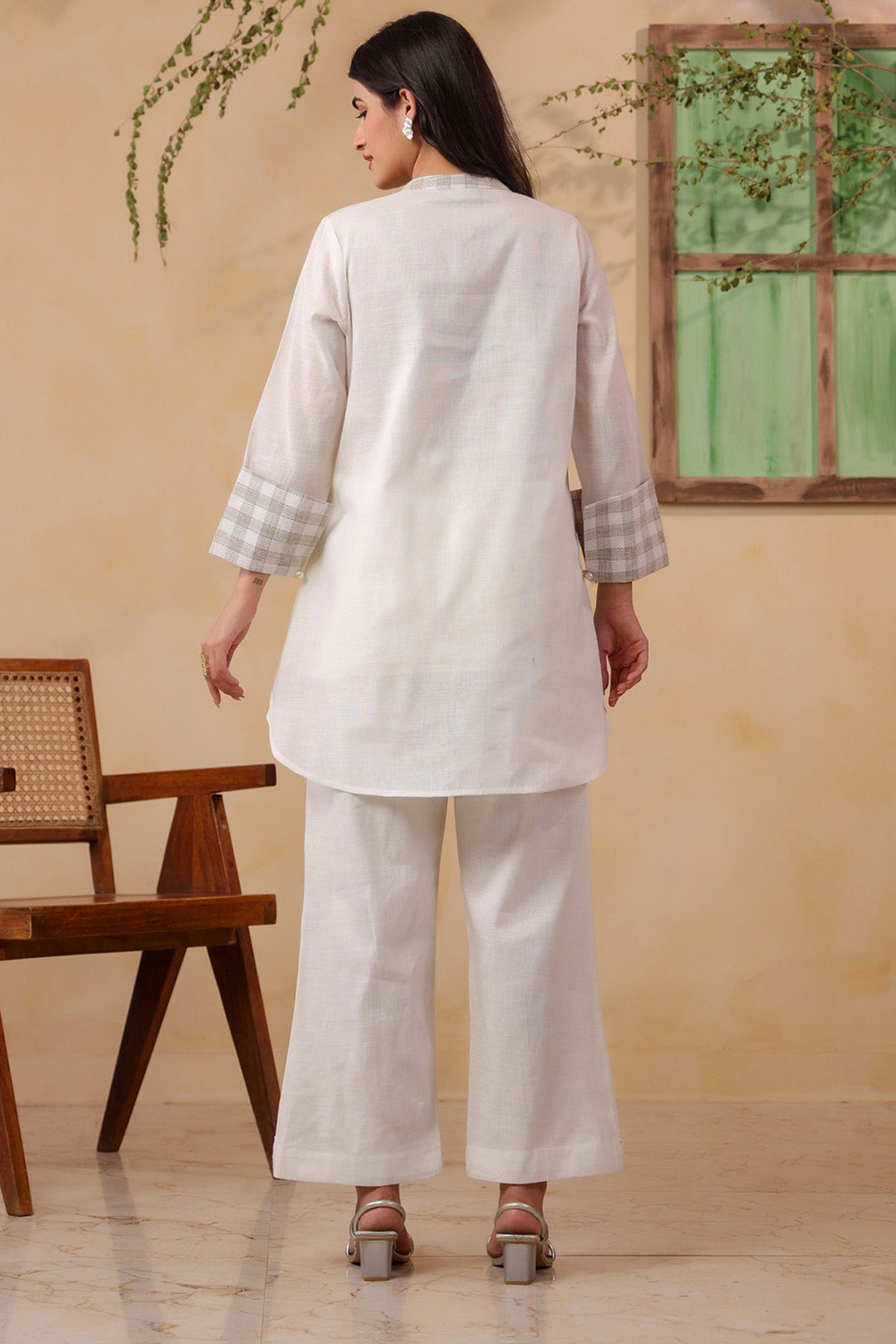 White Jute Embroidered Cord Set
