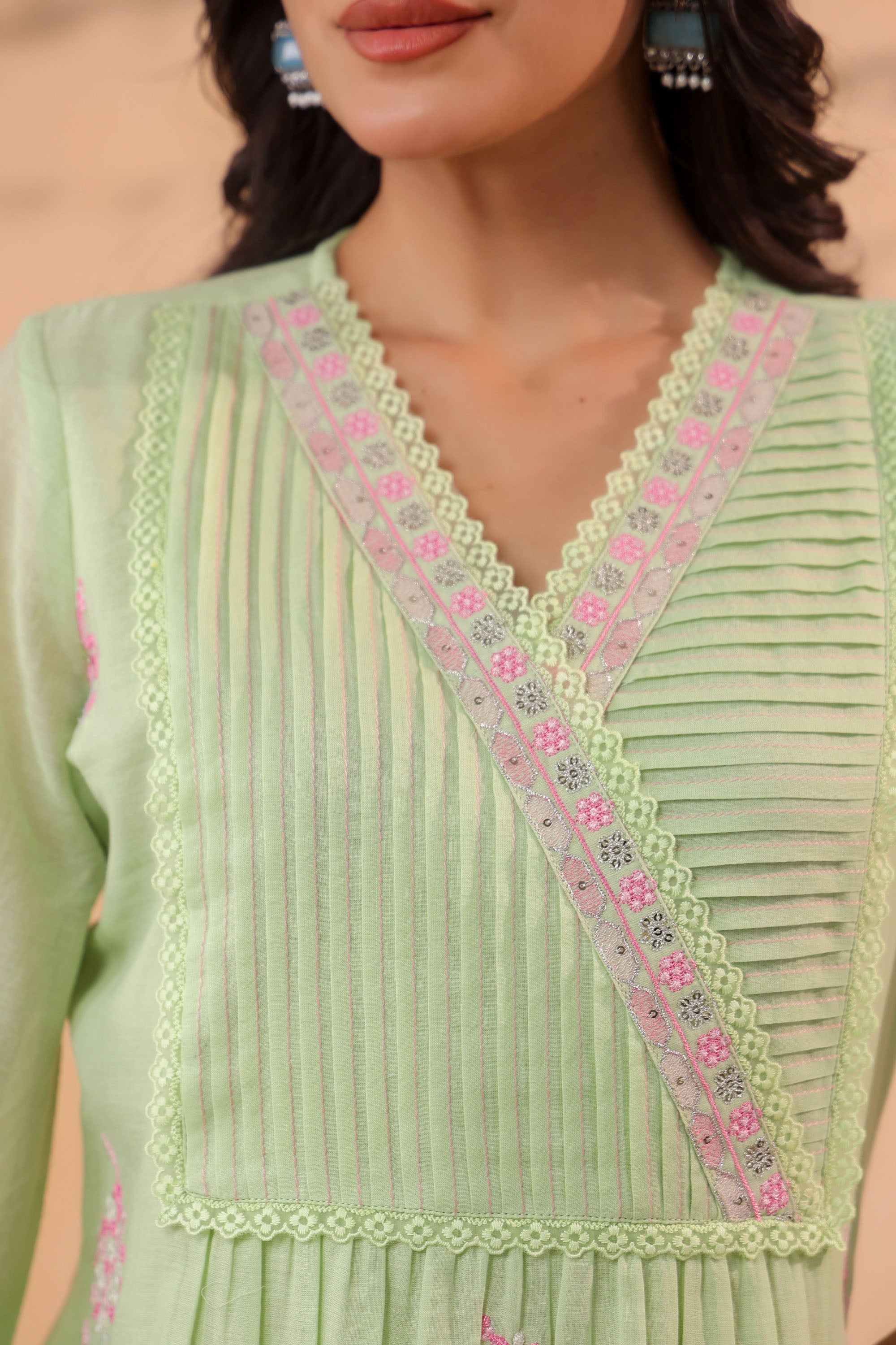 Green Mul Mul Embroidered Co-ord Set