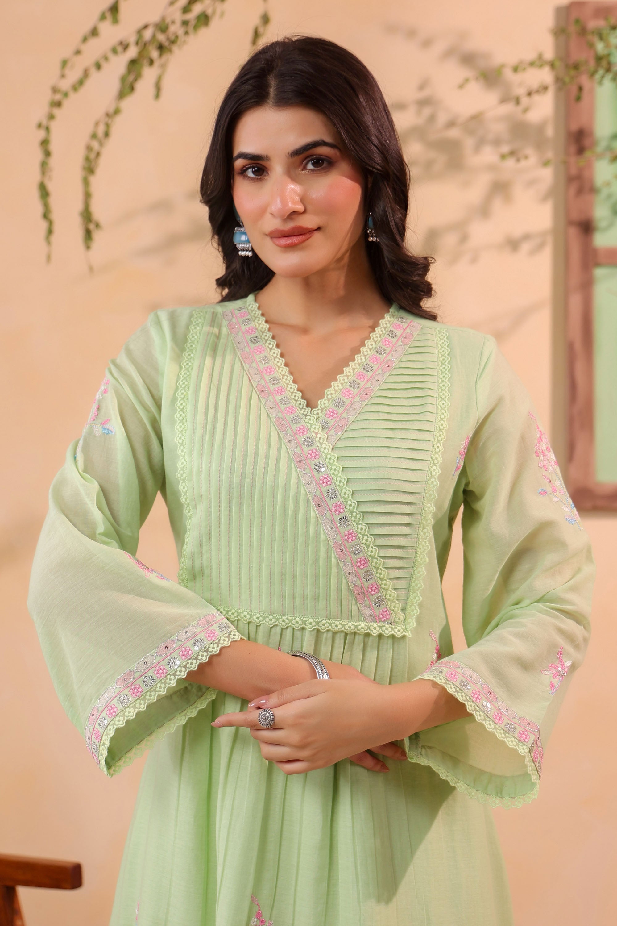 Green Mul Mul Embroidered Co-ord Set