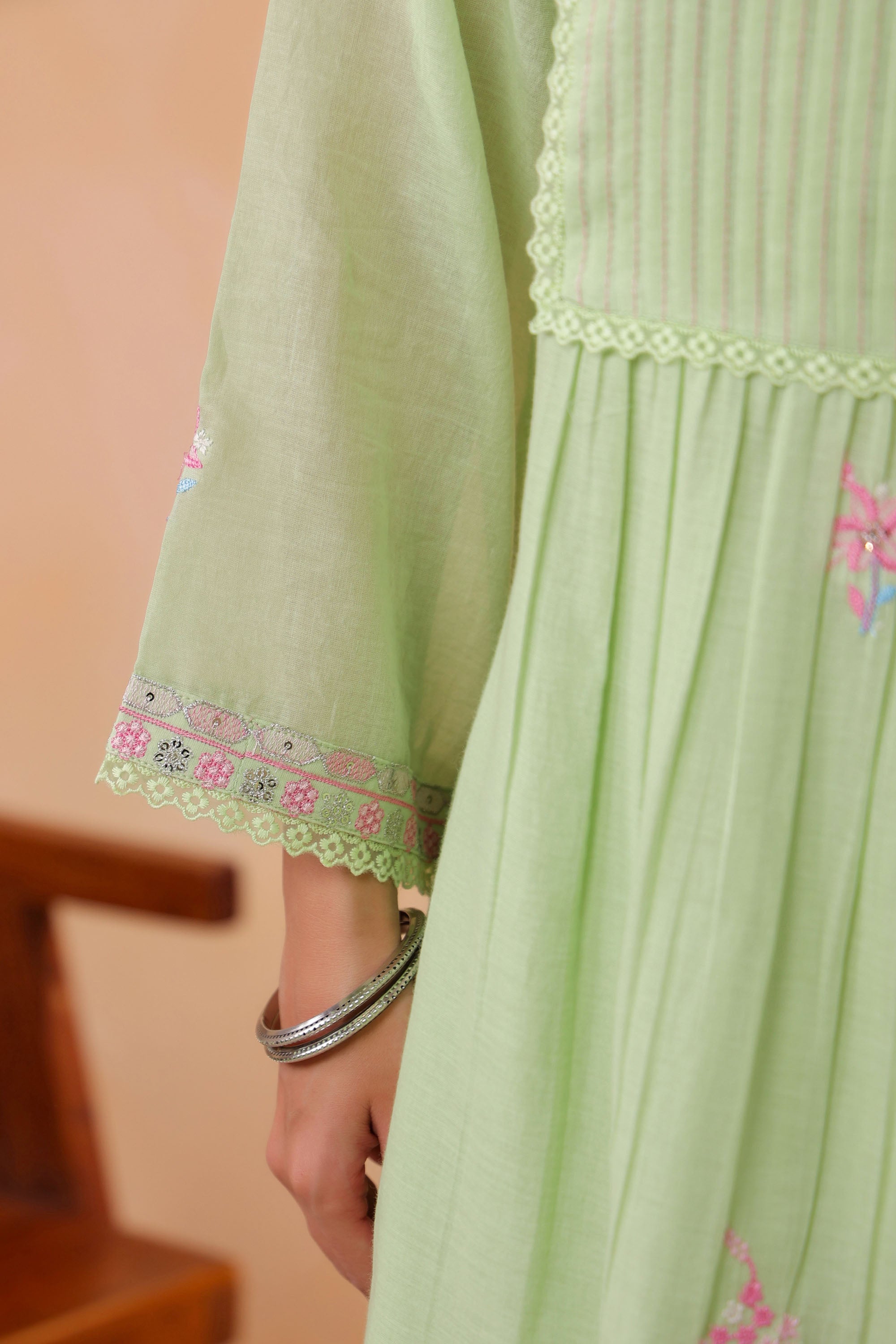 Green Mul Mul Embroidered Co-ord Set