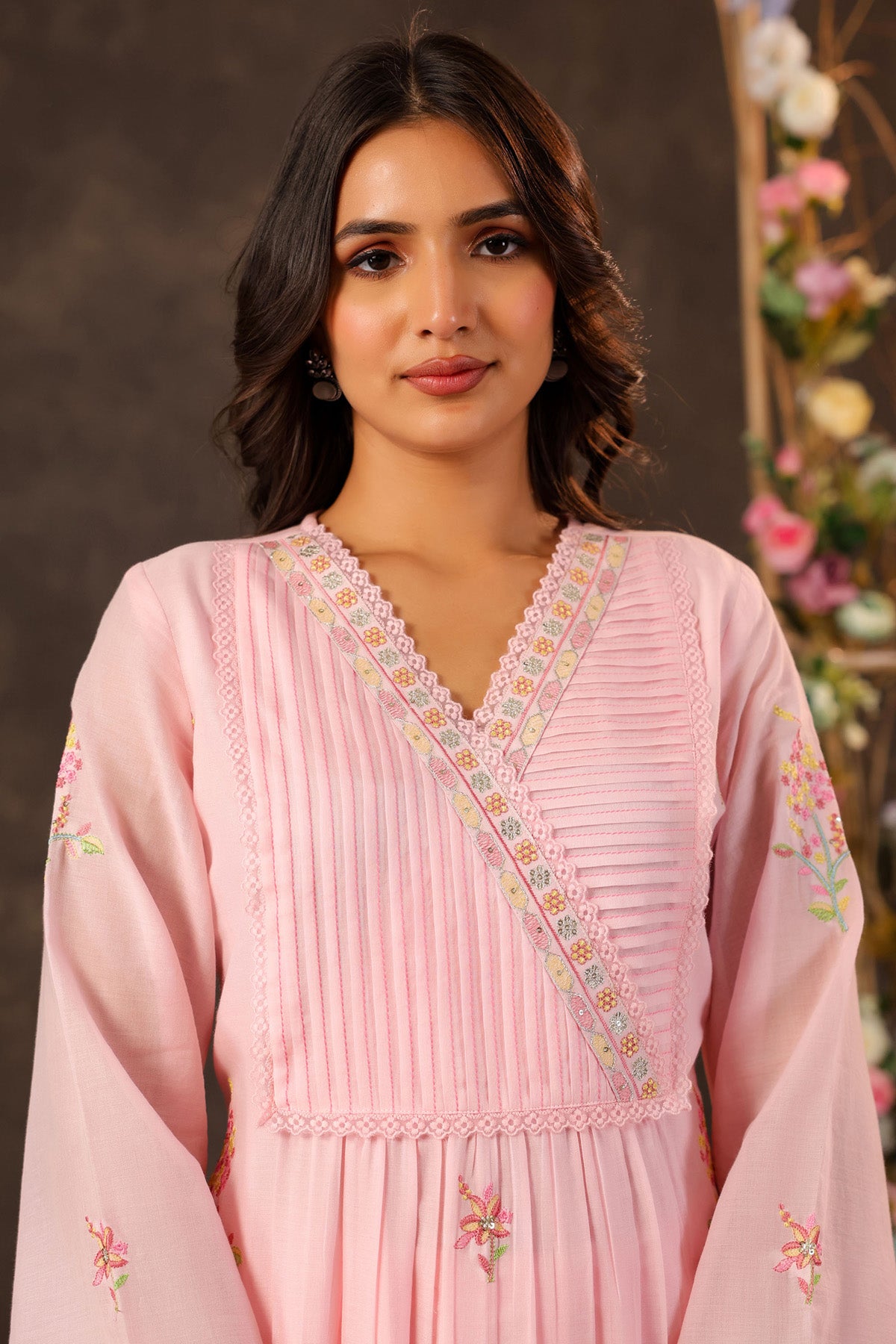 Pink Mul Mul Embroidered Cord Set