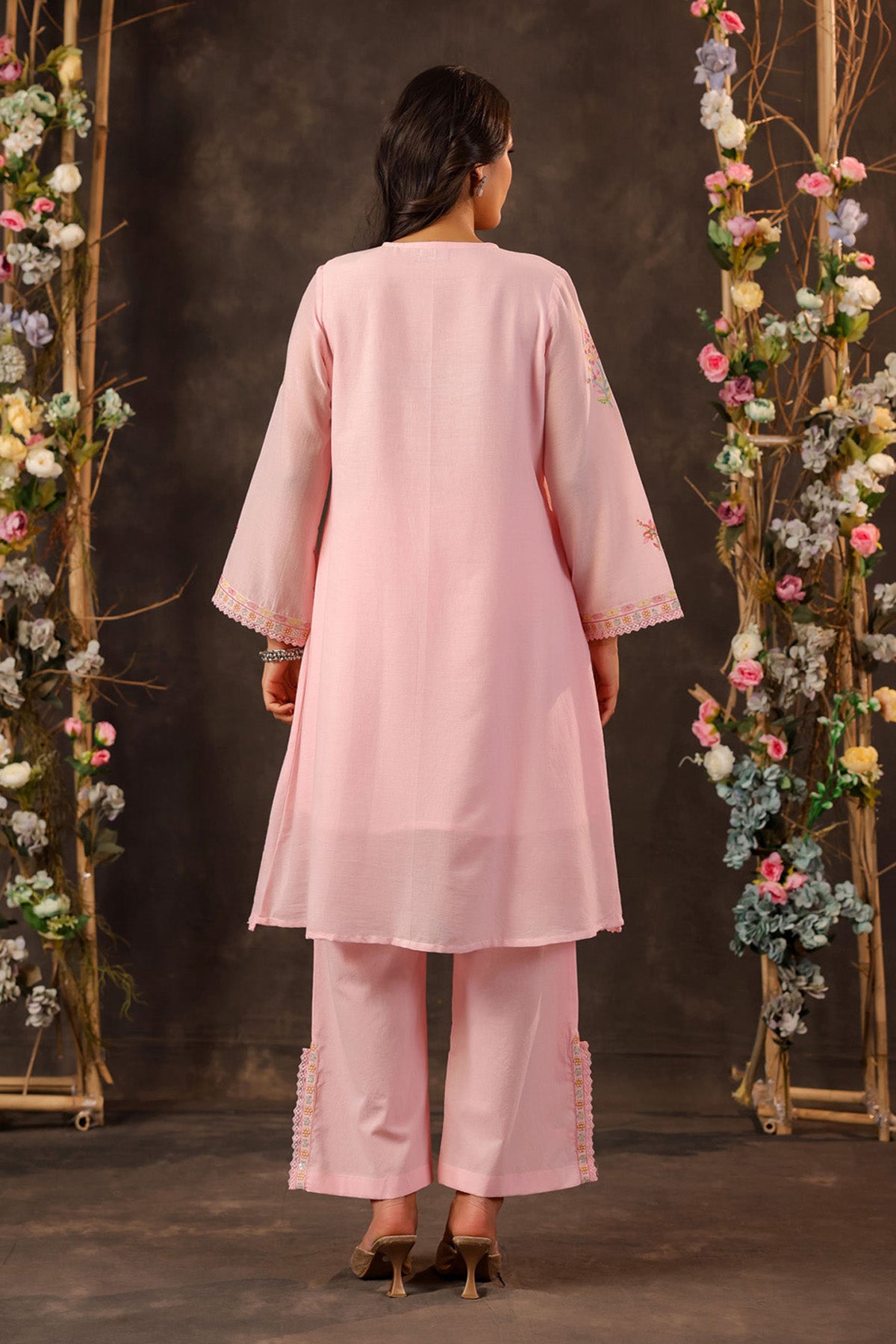 Pink Mul Mul Embroidered Cord Set