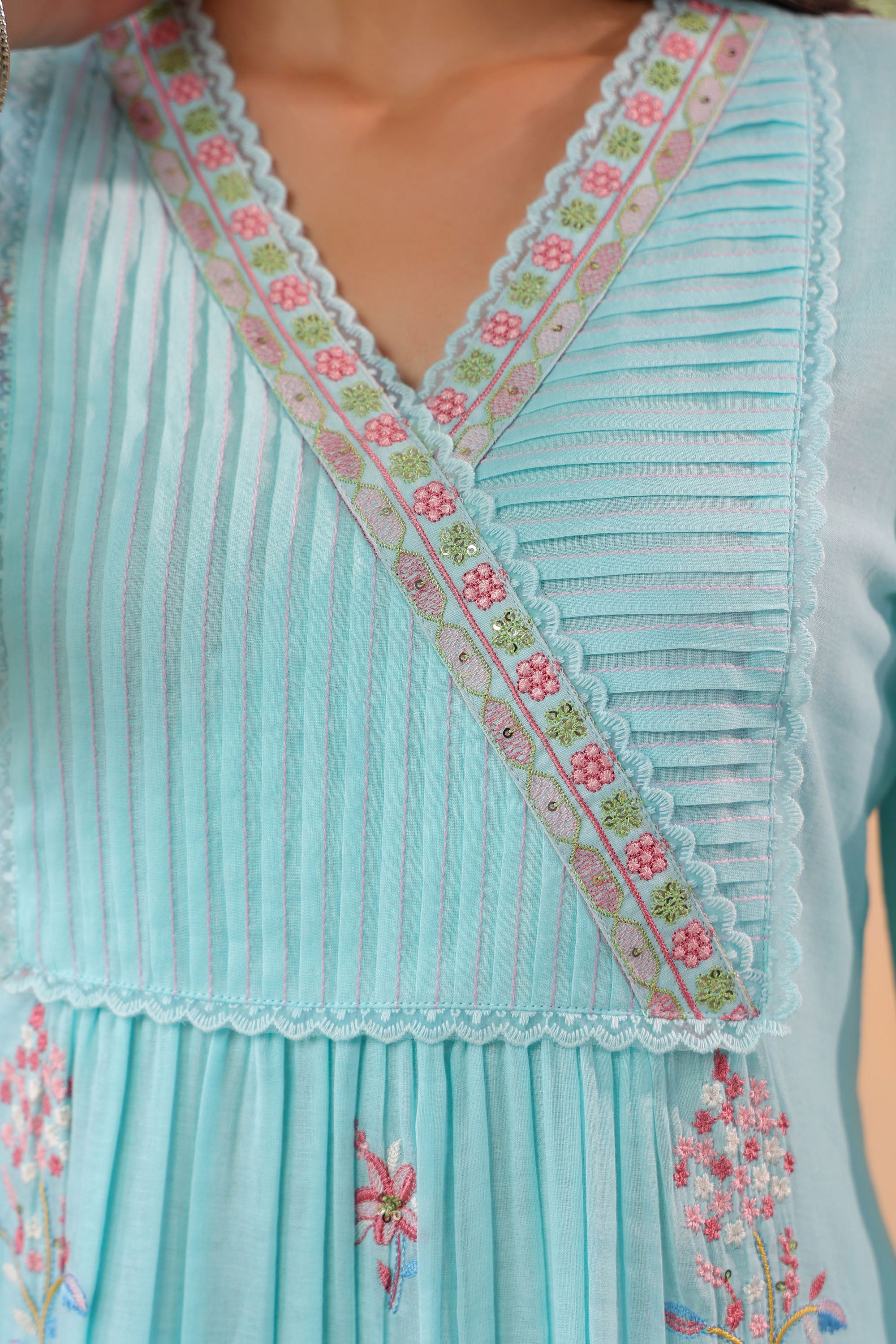 Sky Blue Mul Mul Embroidered Cord Set