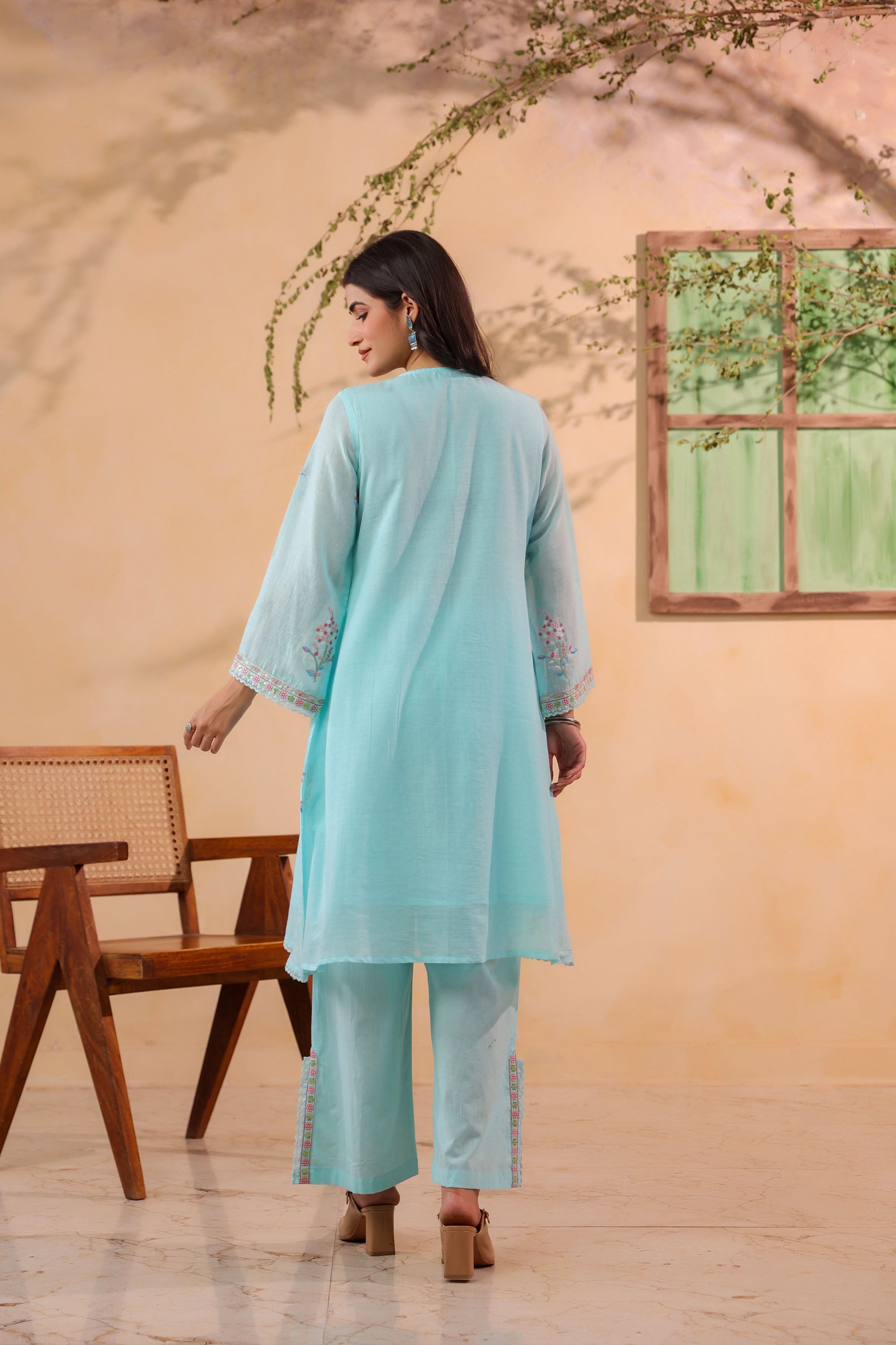 Sky Blue Mul Mul Embroidered Cord Set