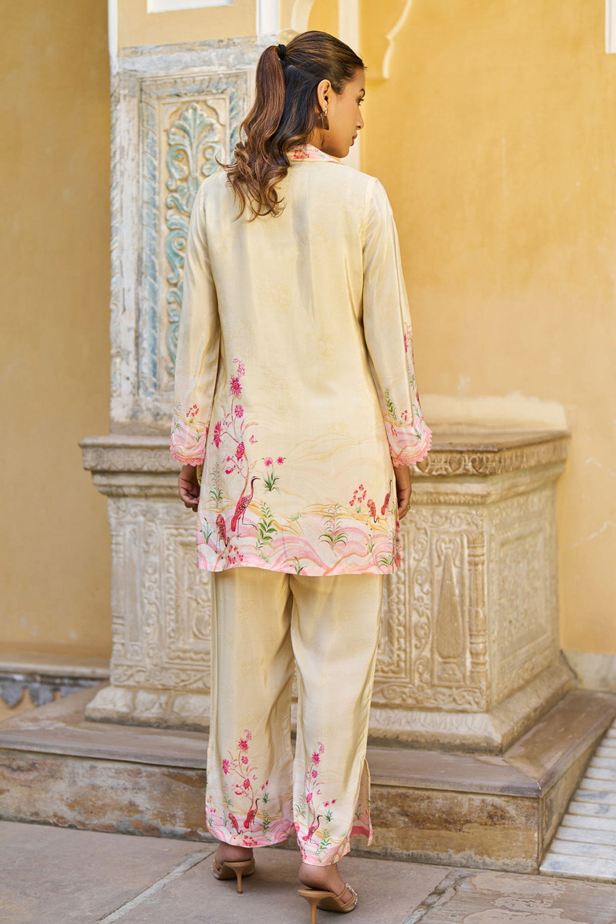 Cream Crepe Silk Handwork Cord Set
