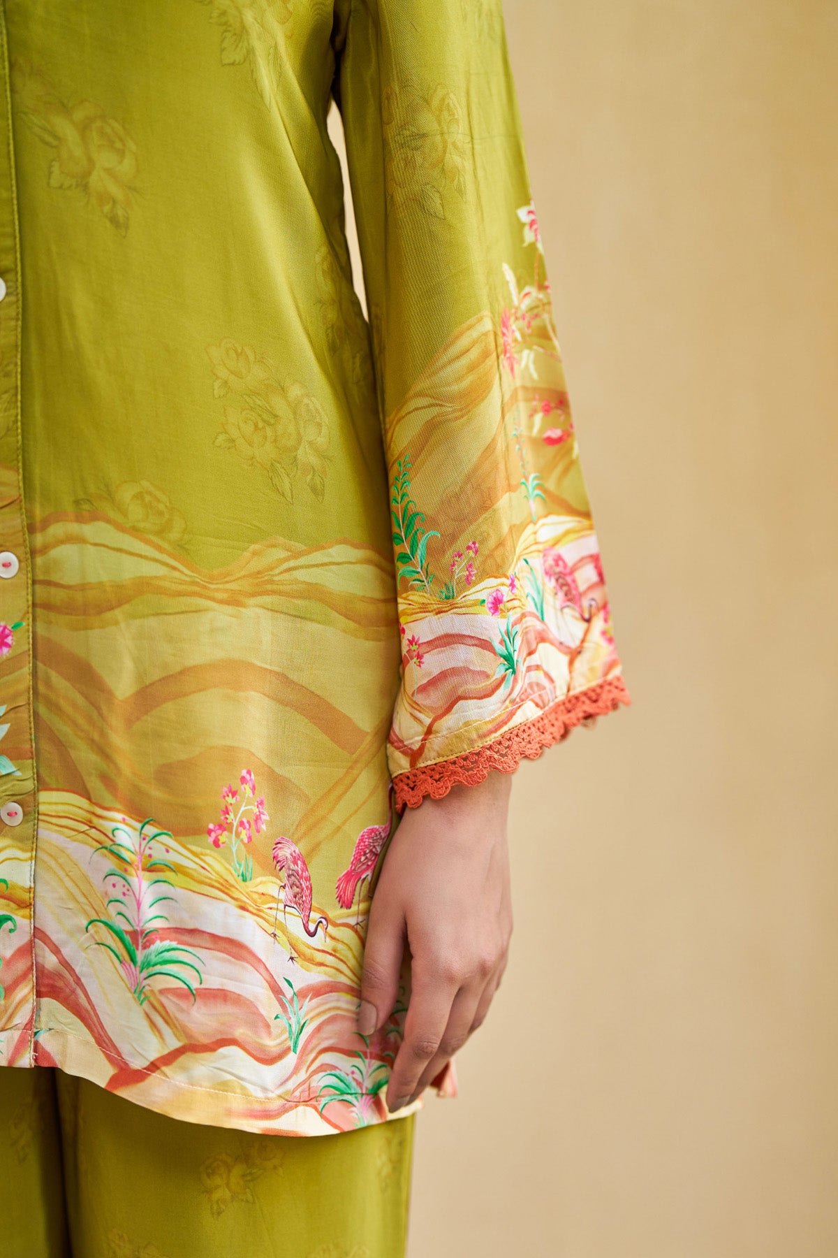 Green Crepe Silk Handwork Cord Set