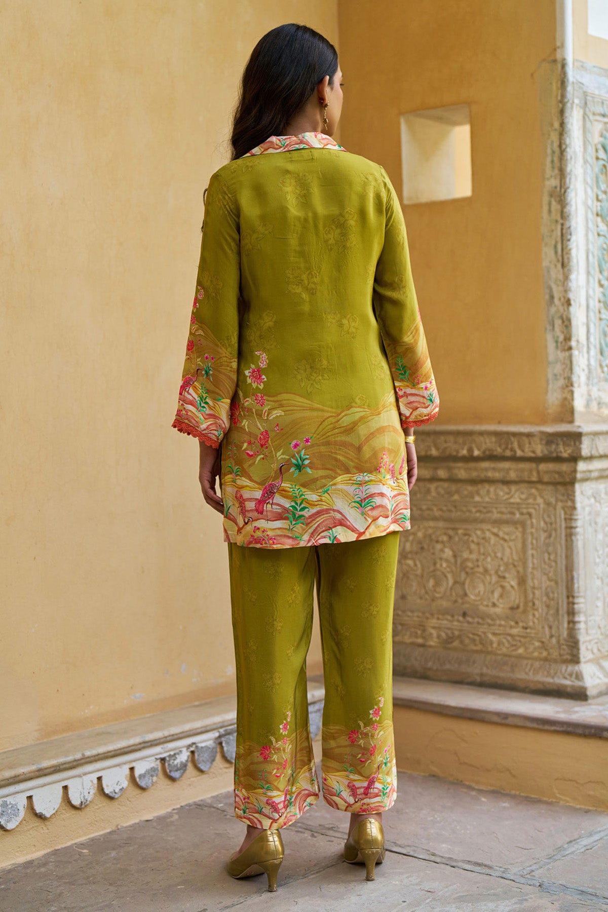 Green Crepe Silk Handwork Cord Set