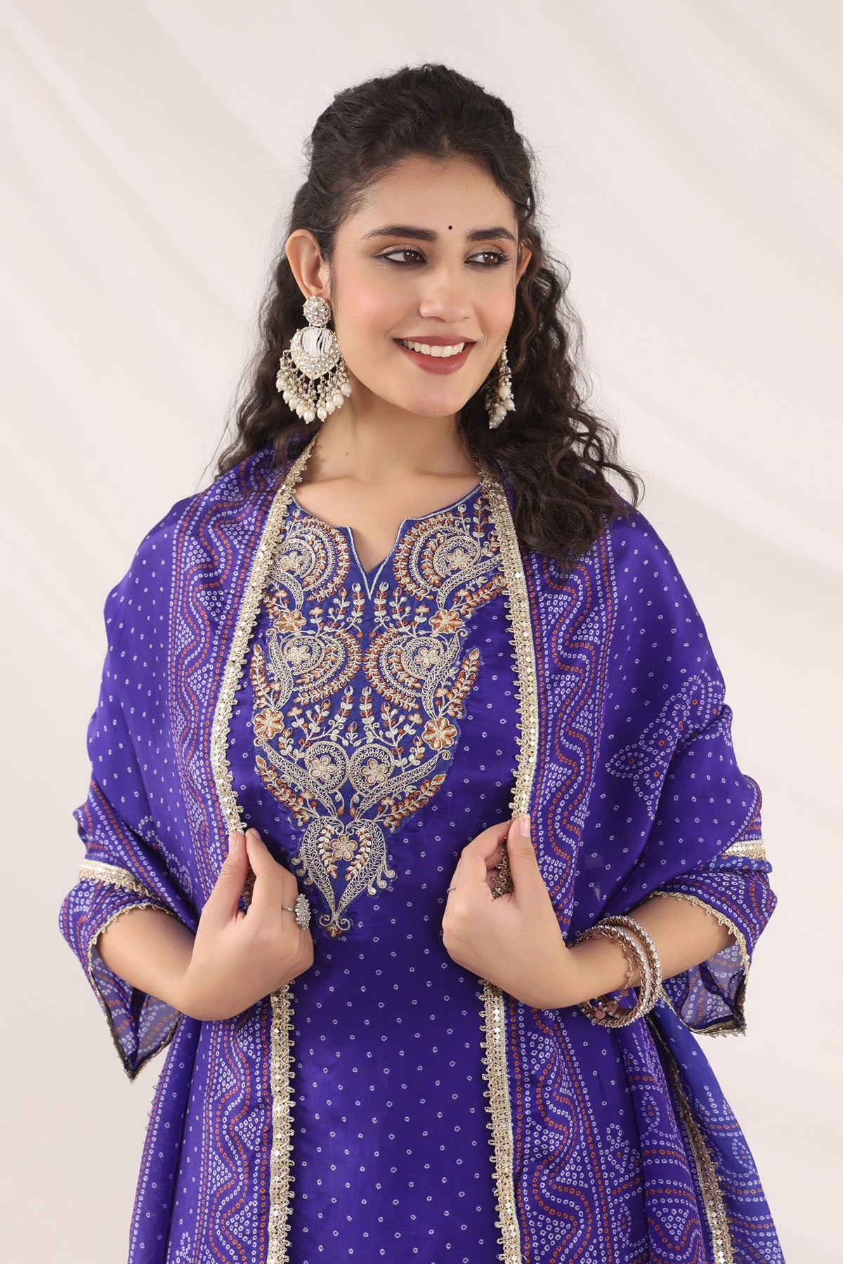 Blue Crepe Silk Embroidered Kurta Set With Dupatta