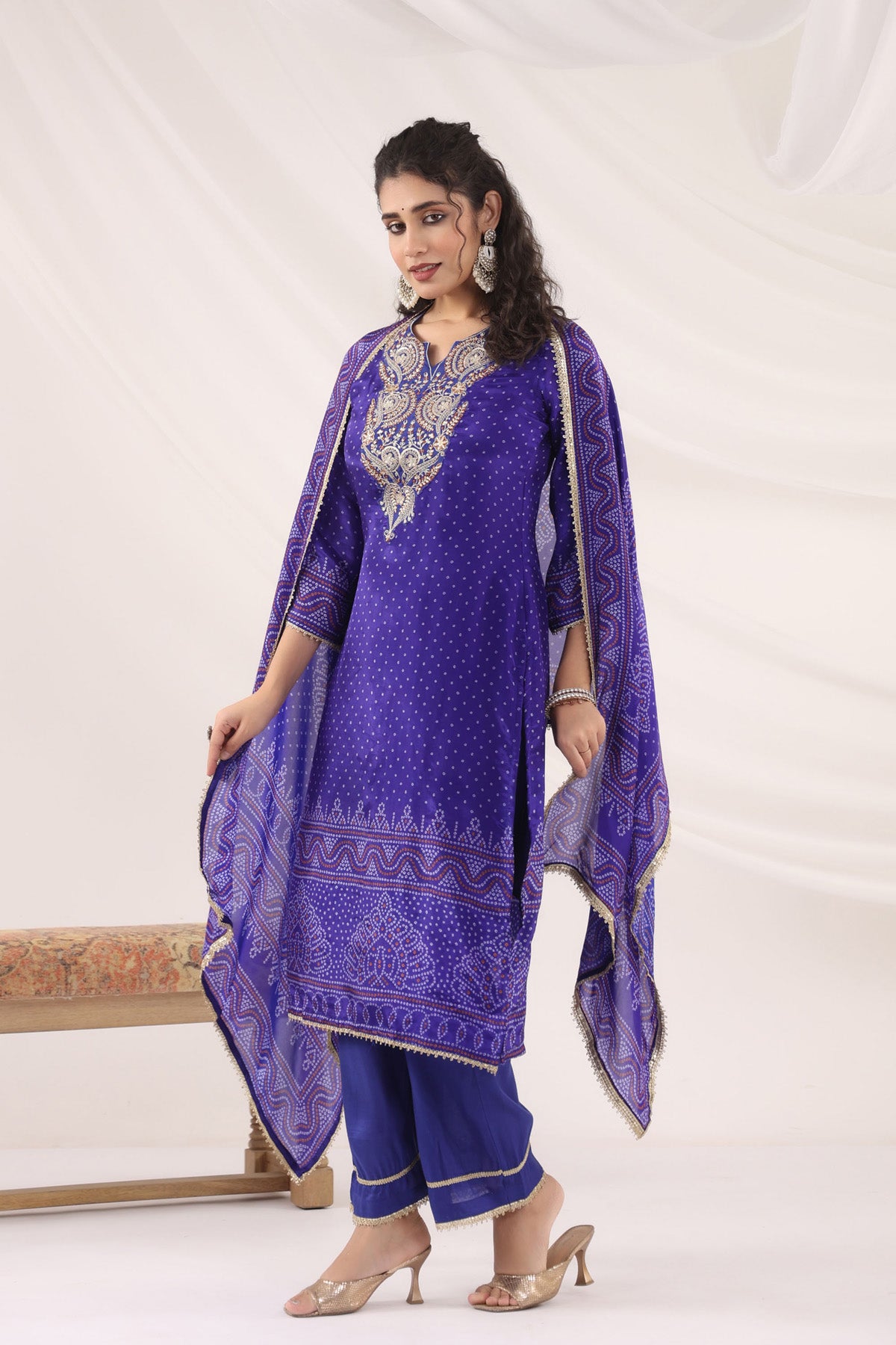 Blue Crepe Silk Embroidered Kurta Set With Dupatta