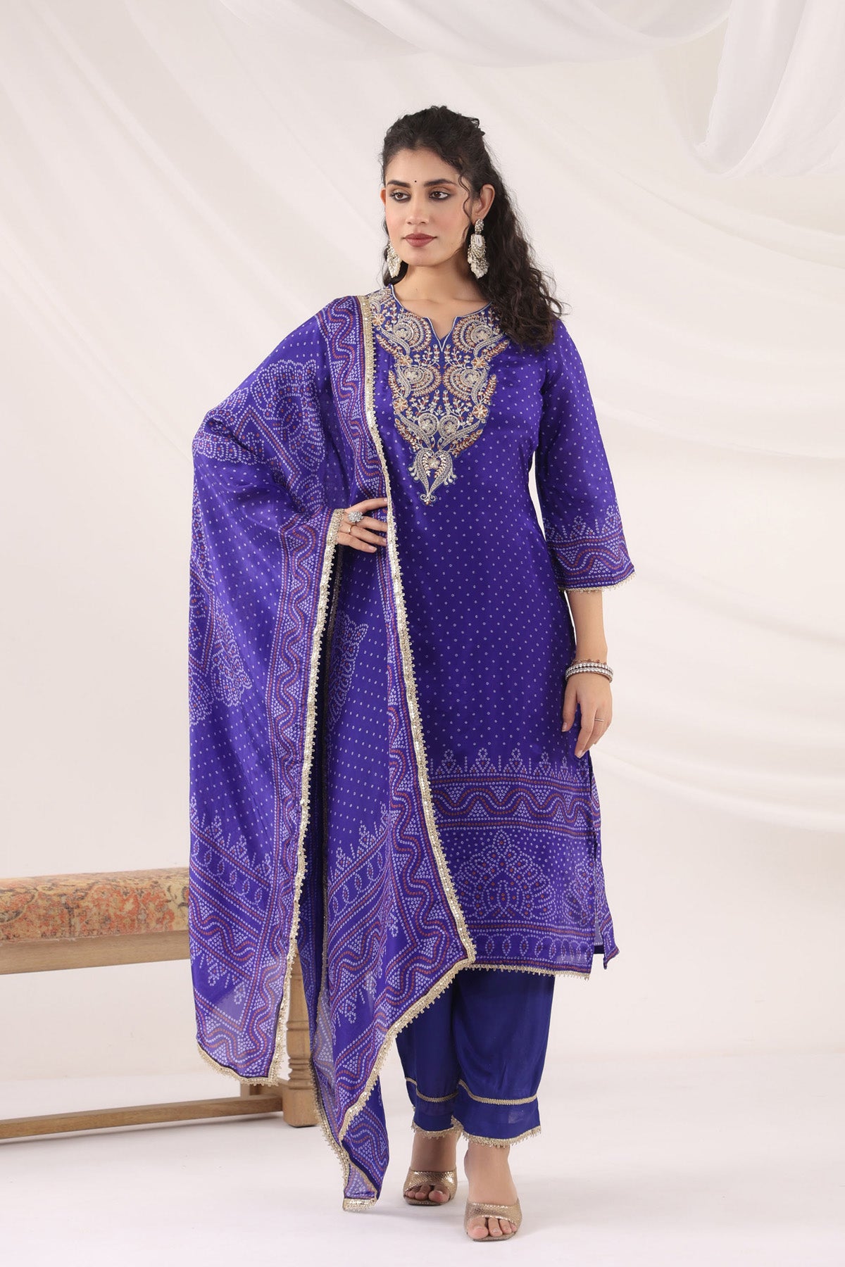 Blue Crepe Silk Embroidered Kurta Set With Dupatta