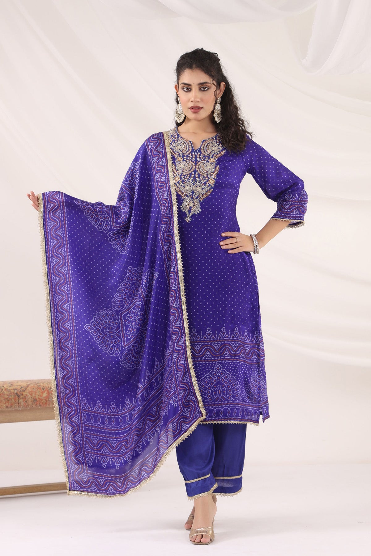 Blue Crepe Silk Embroidered Kurta Set With Dupatta