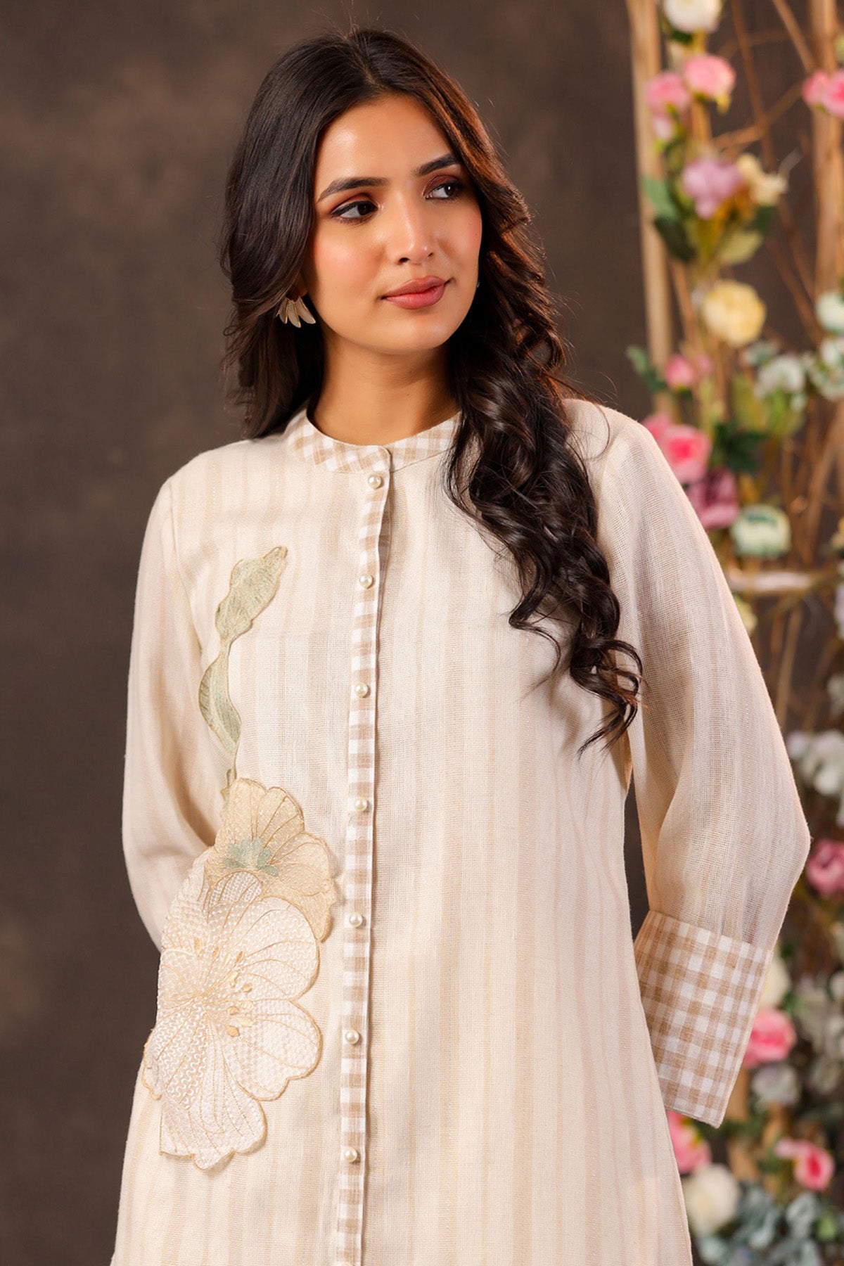Beige Jute Embroidered Cord Set